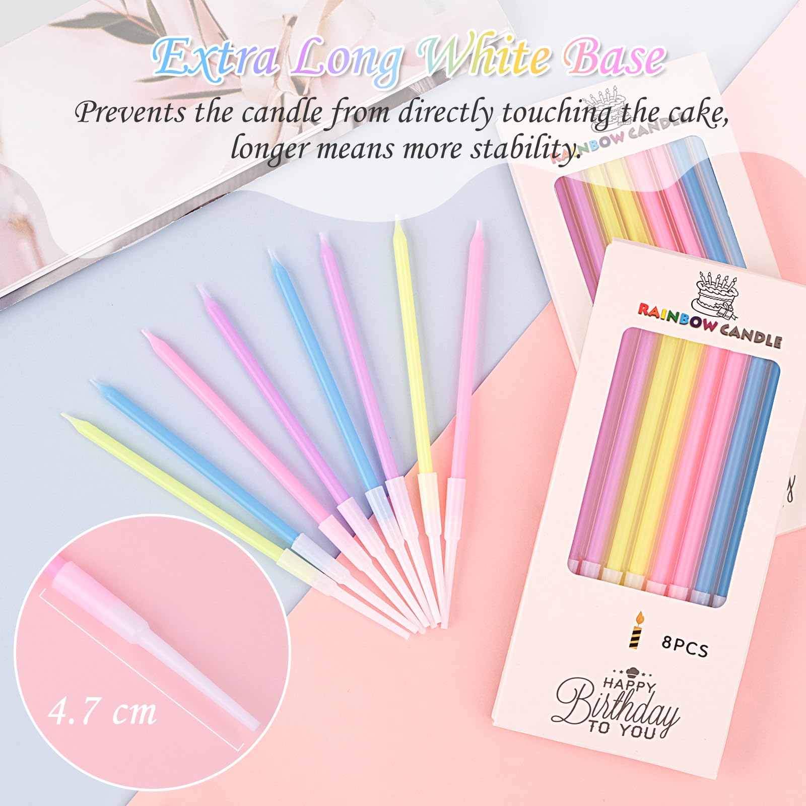 32 Pcs Rainbow Birthday Candles with Holders - Pastel Cake Candles for Birthday Party, Graduation & Festival - Cake Topper Decoration for Celebration (Perfect for Birthday Cakes, Cupcakes and Dessert Decorations)