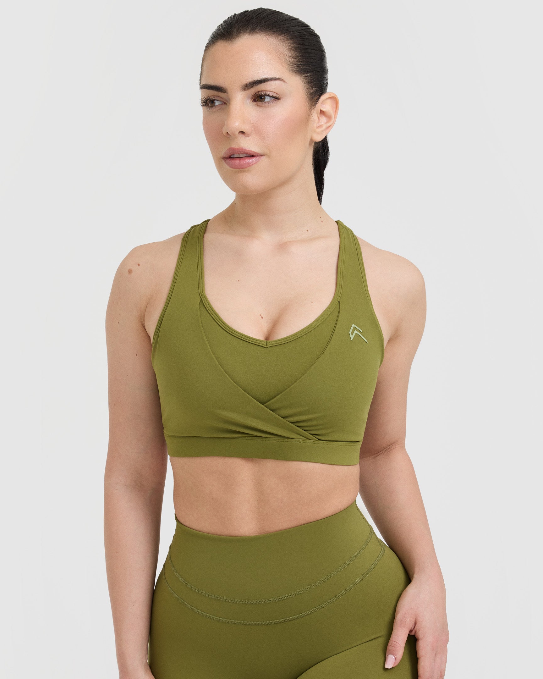 High Support Olive Green Sports Bra for Women - Seamless Workout Top for Running, Yoga & Gym - Moisture Wicking & Breathable Activewear