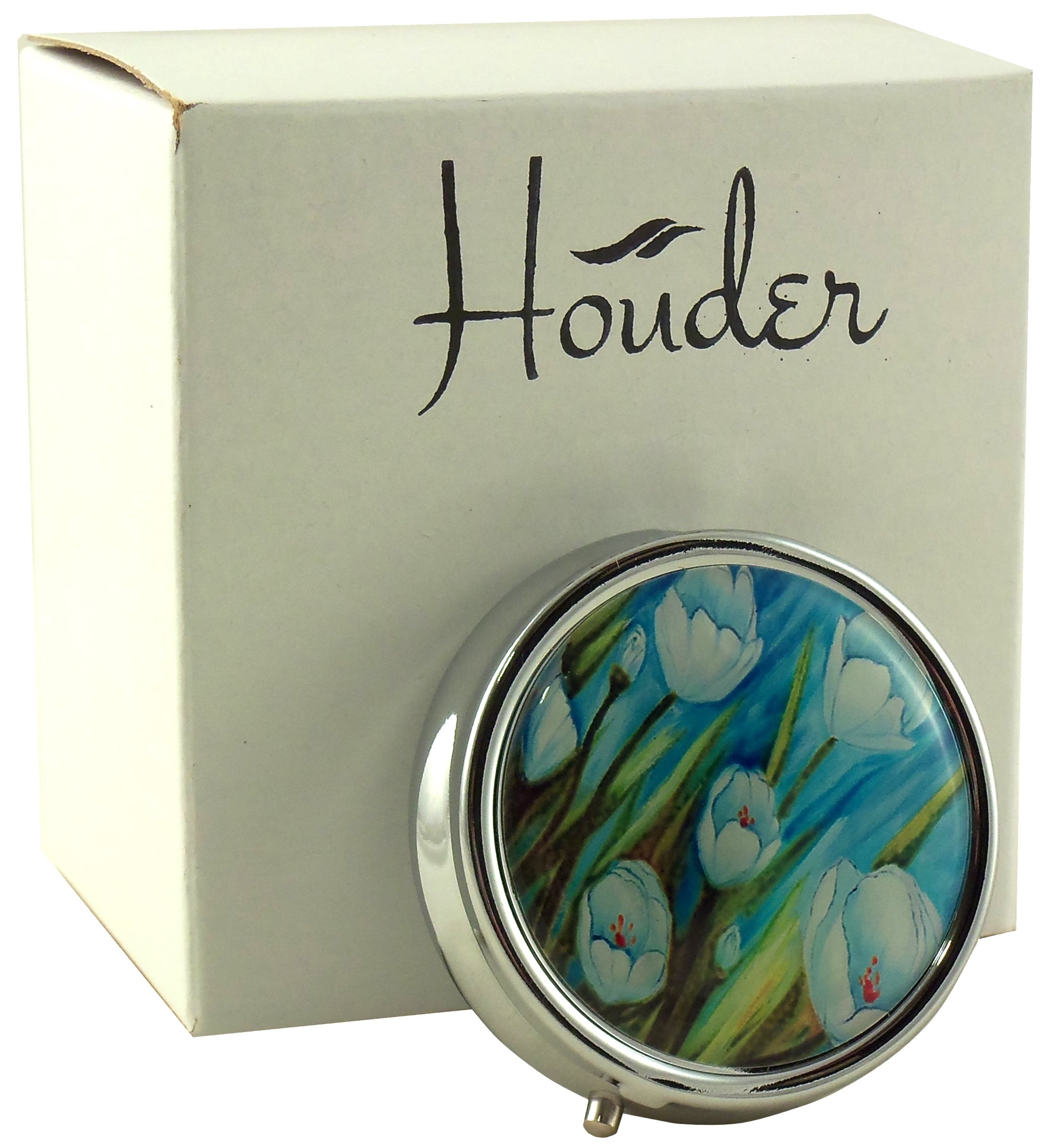Houder Designer Pill Organizer - Stylish Decorative Pill Case with Gift Box for Daily Medication Storage - Perfect for Travel, Work, and Home Use (Tulip Pattern)