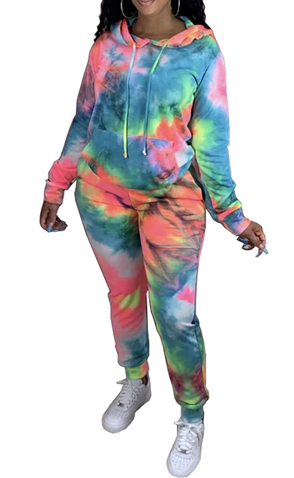 Women's Tie Dye Sweatsuit Set - Long Sleeve Pullover Hoodie & Jogger Pants 2-Piece Lounge Outfit | Casual Wear, Yoga, Home Comfort, Street Style Fashion