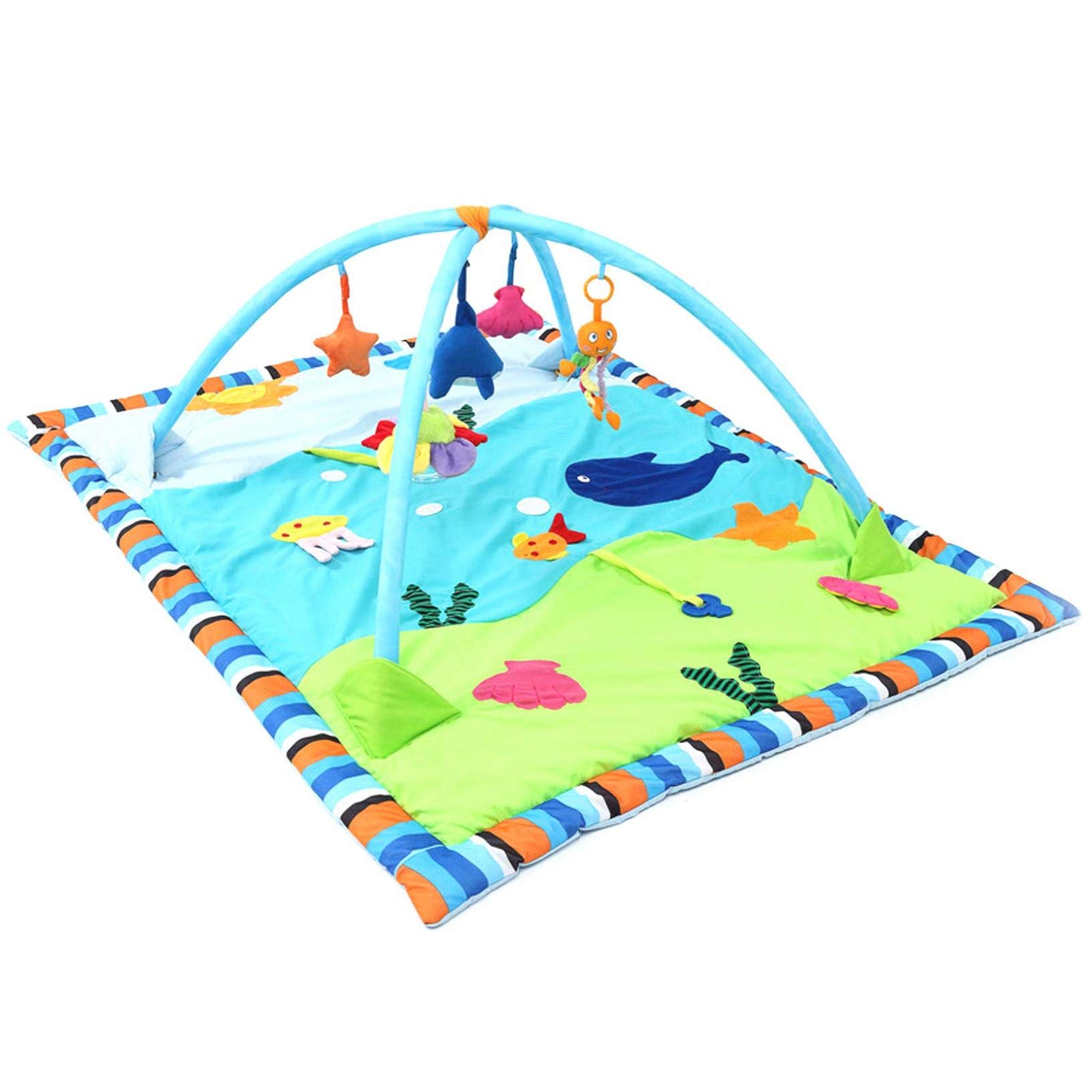 Soft Ocean Pattern Baby Playmat with Removable Toys - Non-Toxic Crawling Mat for Infants & Toddlers - Perfect for Nursery Floor, Playtime & Learning Activities