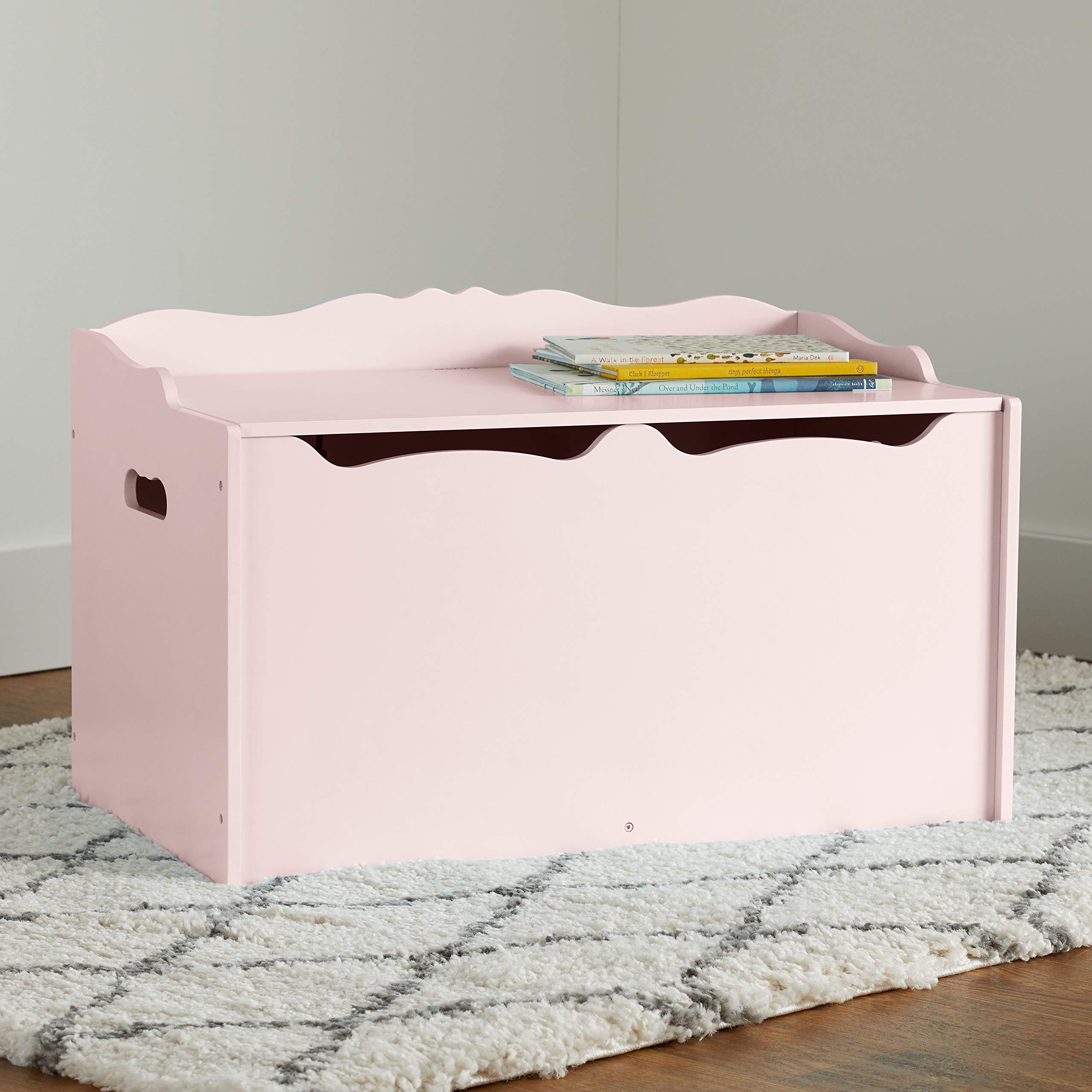 Amazon Basics Kids Toy Storage Box - Wooden Organizer Chest with Lid, Pink (30