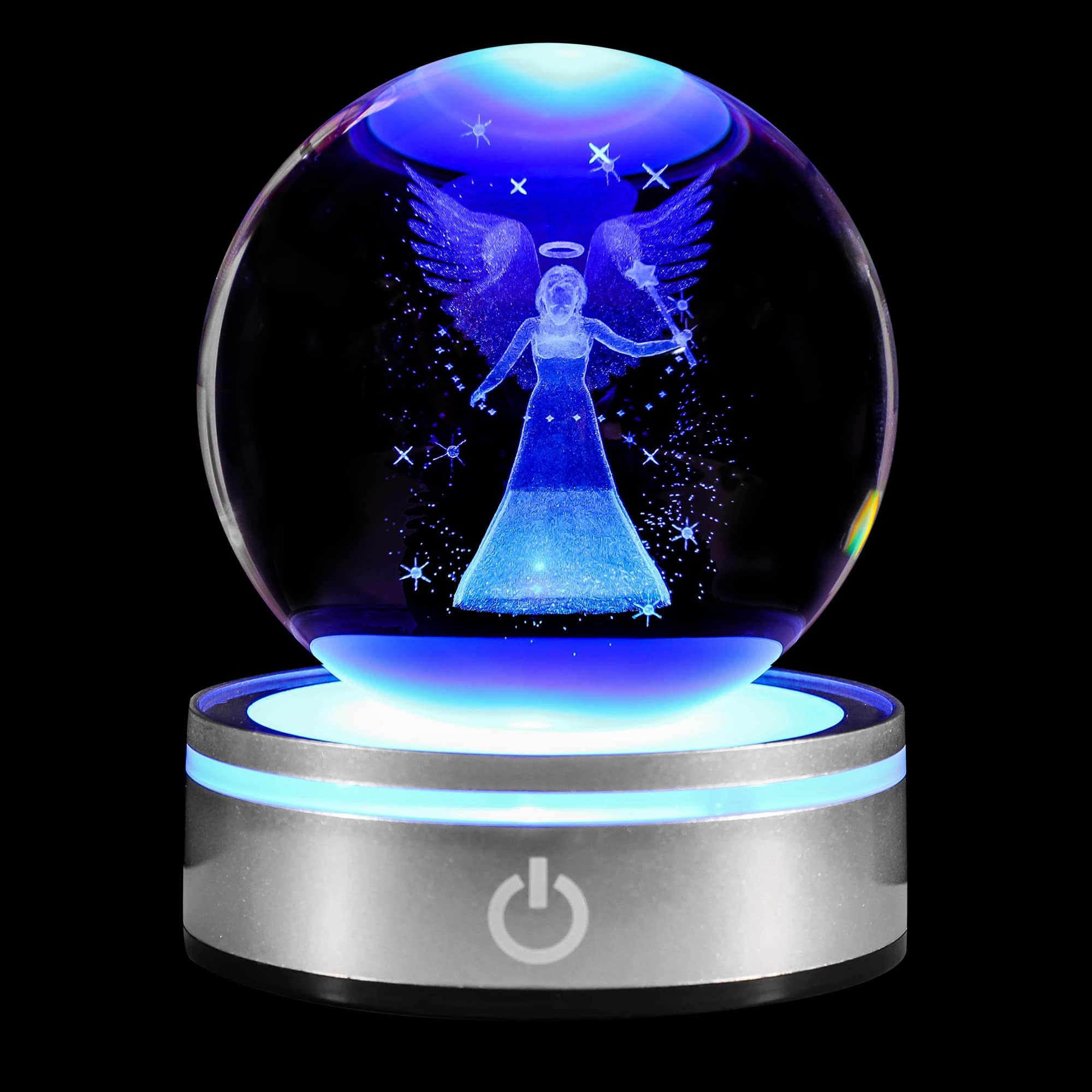 3D Crystal Ball with LED Light Base - Praying Guardian Angel Figurine, Laser Engraved Night Light for Home Decor, Kids Gifts & Angel Lovers Collection | Perfect for Bedroom, Nursery, Meditation Room & Spiritual Spaces