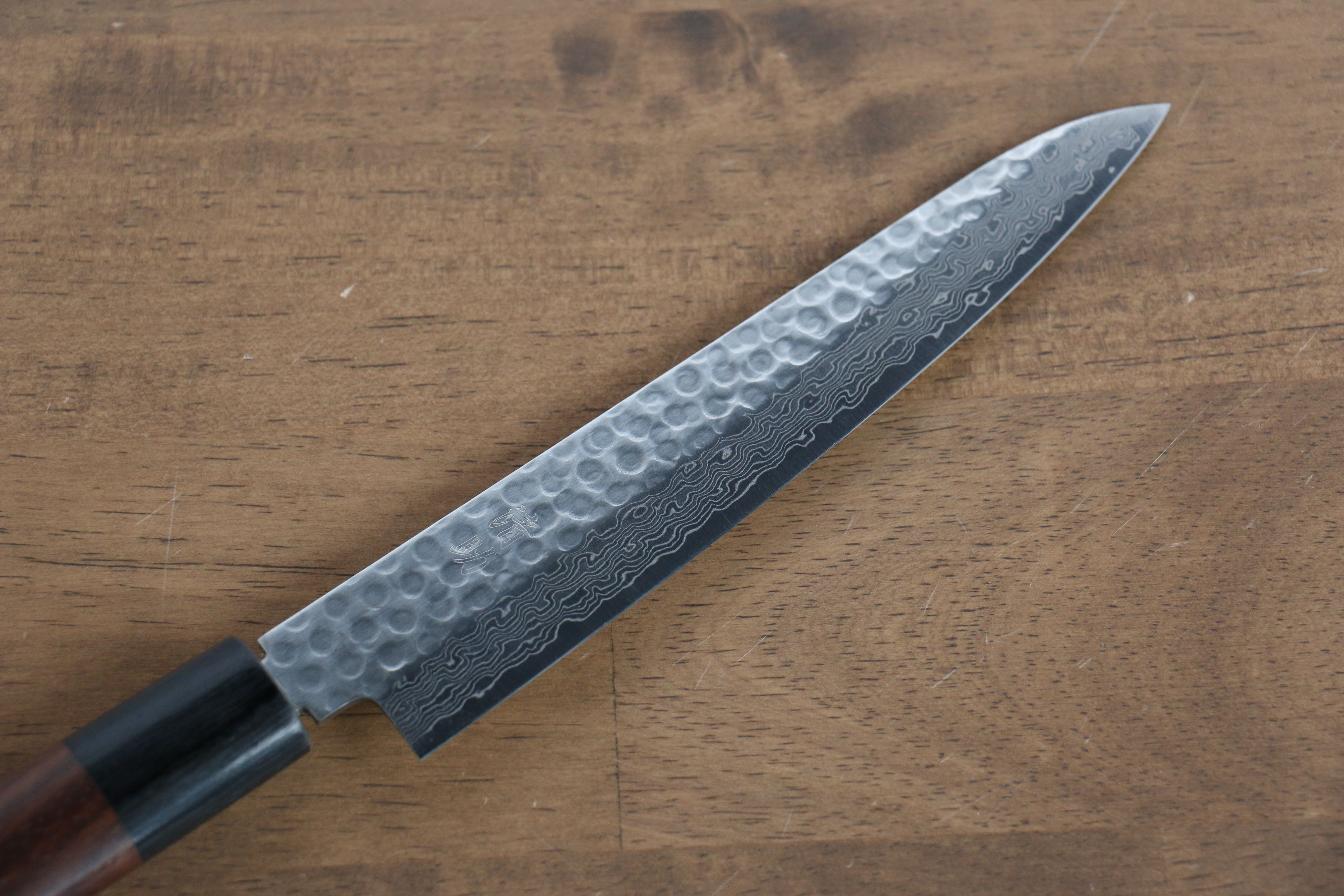Premium Seisuke VG10 16-Layer Hammered Damascus Petty Utility Knife - 150mm Shitan Handle - Perfect for Slicing Fruits, Vegetables & Precision Kitchen Tasks