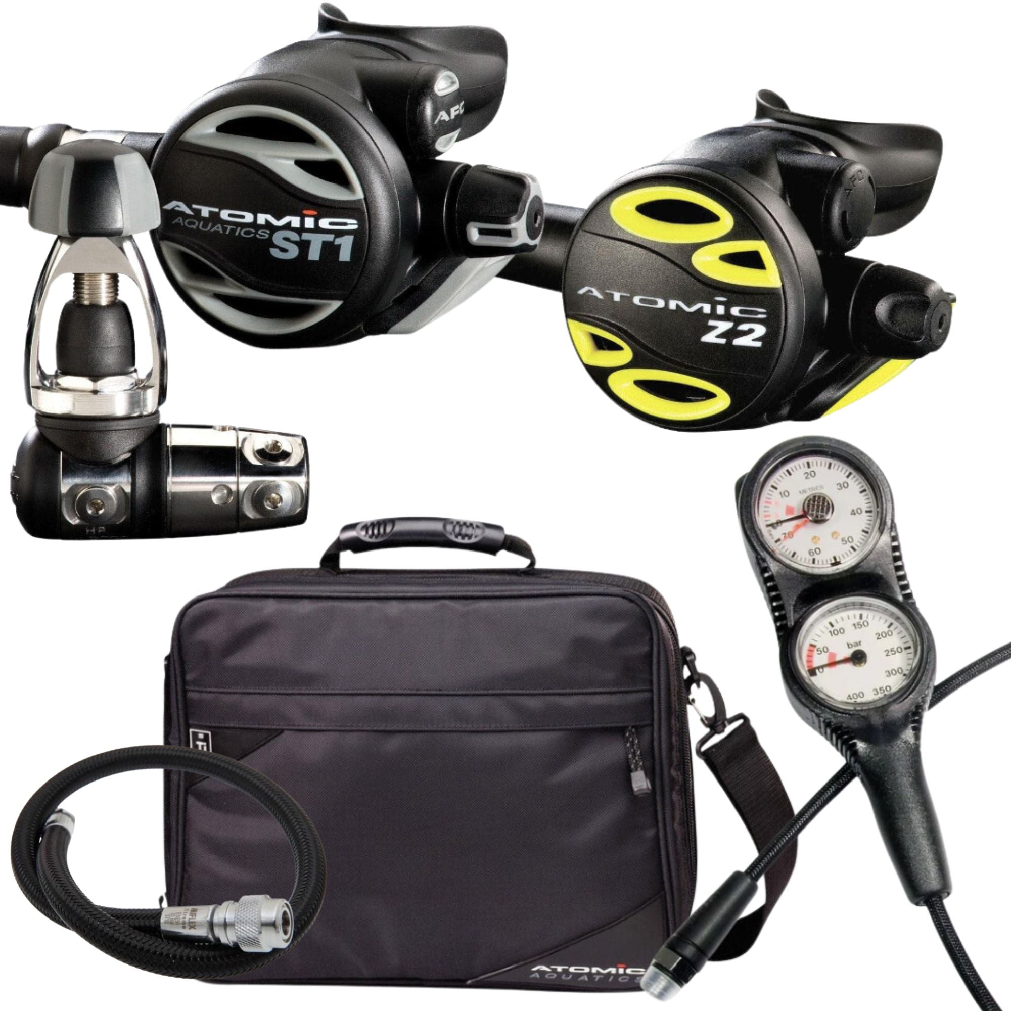 Atomic ST1 Regulator and Z2 Octo with Miflex Double Console & BCD Hose Bundle - Complete Scuba Diving Gear Set for Professional and Recreational Divers