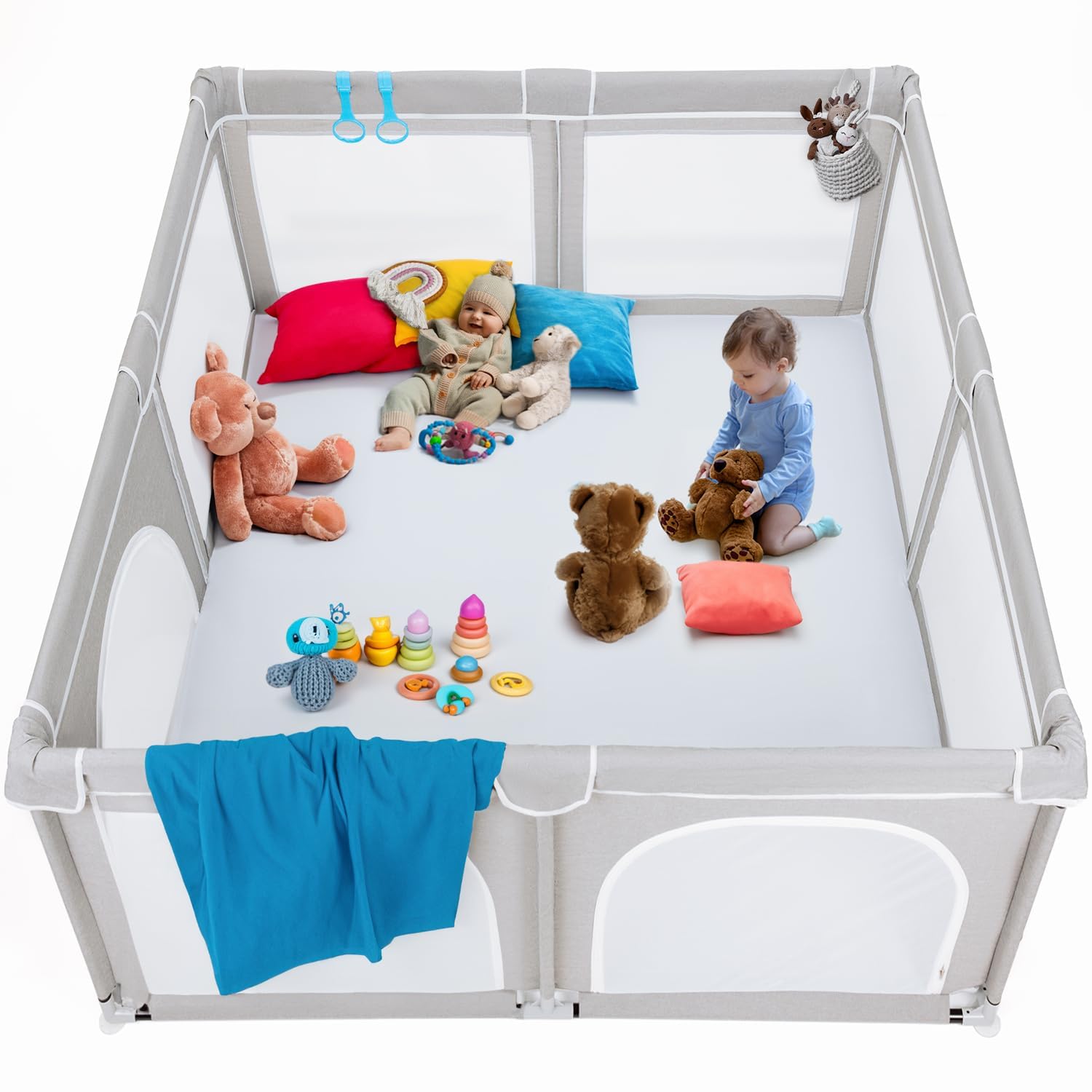 TODALE Extra Large Baby Playpen 79”×70” - Durable Tear-Resistant Play Yard for Infants & Toddlers, Indoor & Outdoor Safe Play Area with Gate, Grey - Perfect for Home, Daycare, and Backyard Use