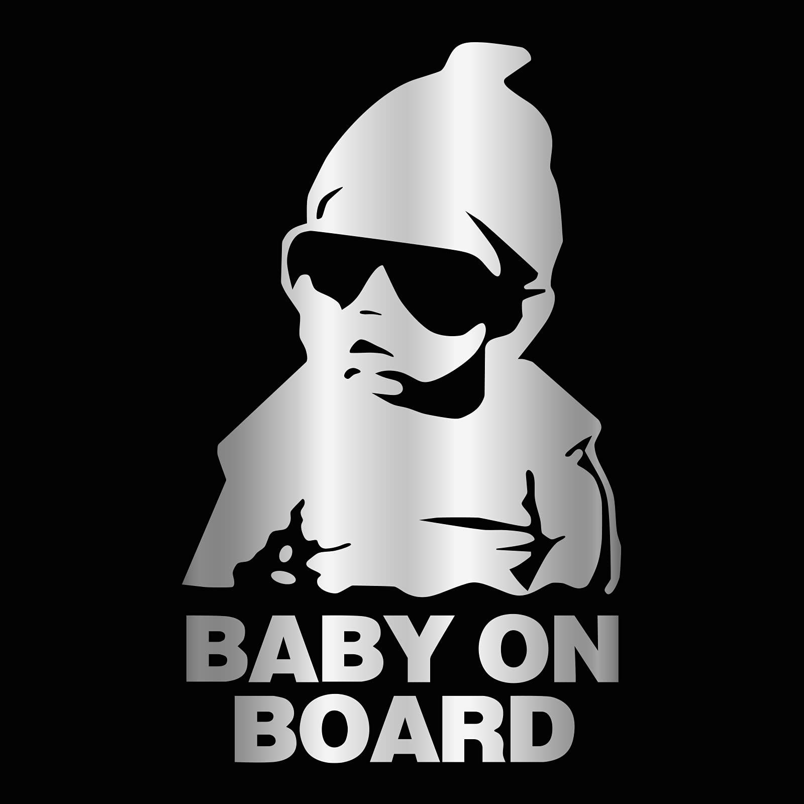 HungMieh Baby on Board Car Stickers - Gloss Chrome Silver Safety Decals for Windows, Funny Carlos from The Hangover Design | Perfect for Parents, Newborn Safety & Humorous Mailbox Decor