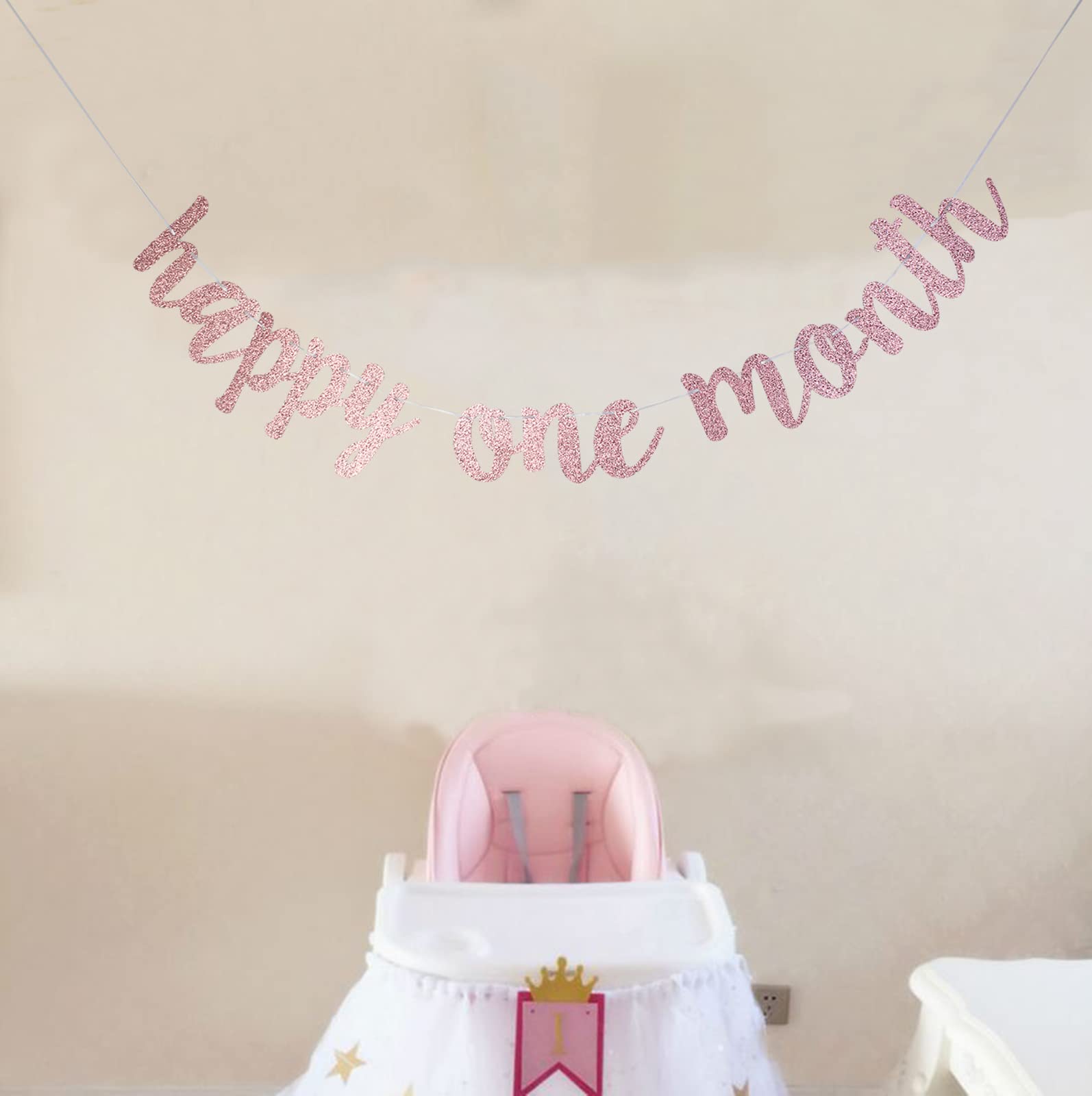 Rose Gold Glitter One Month Birthday Banner - Happy 1 Month & Half Year Celebration for Baby Boys & Girls - Baby Shower Party Decorations - Perfect for Nursery Decor, Milestone Photos & First Birthday Parties