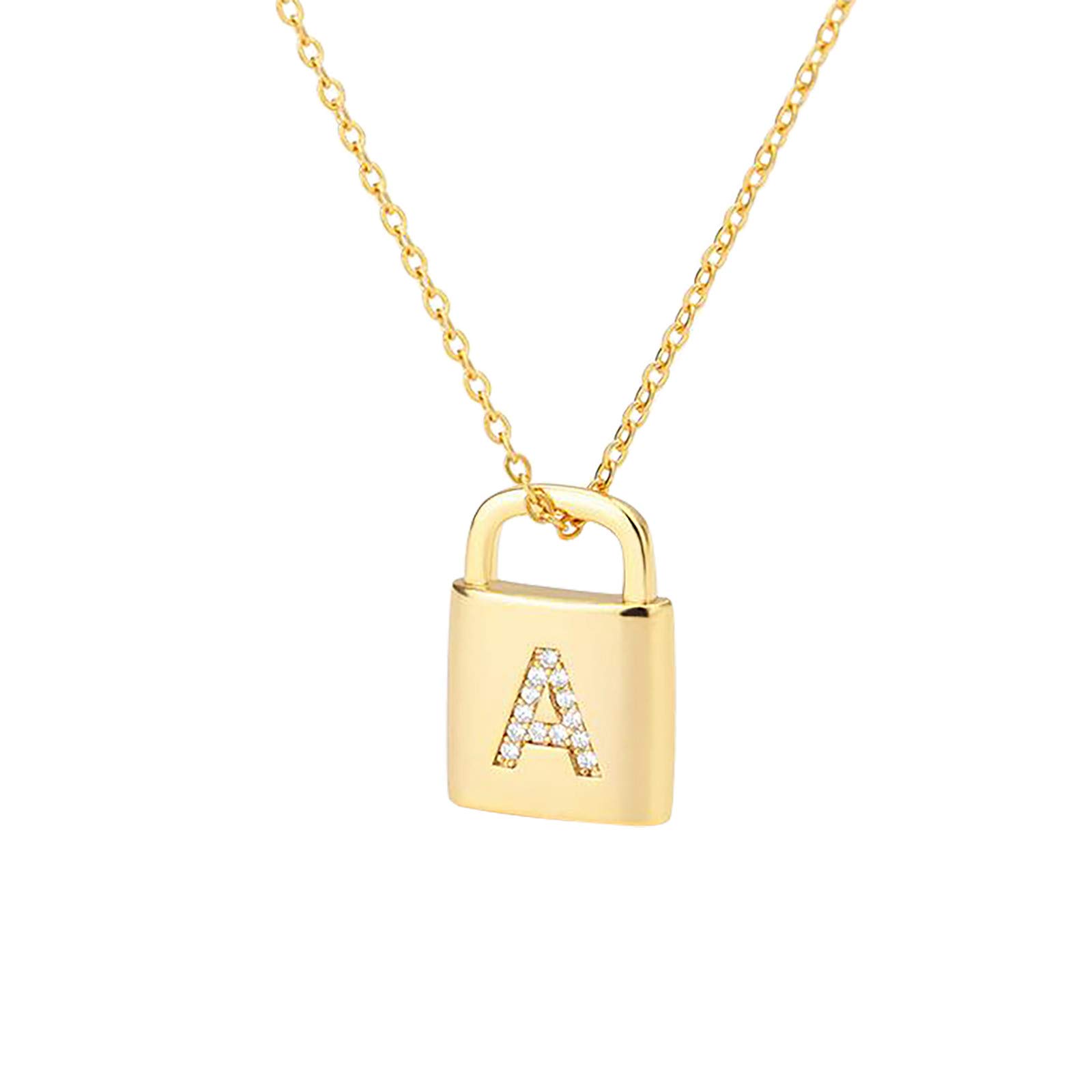Elegant Gold Plated Initial Necklace with Cubic Zirconia - Personalized Monogram Letter Padlock Pendant for Women - Perfect for Layering, Gifts & Everyday Wear