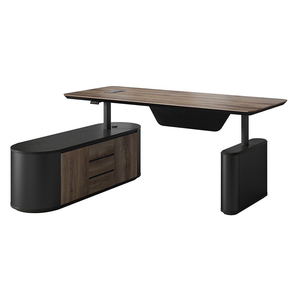 LUCA Electric Height Adjustable Sit Stand Desk 240cm - Warm Oak Executive Office Desk with Reversible Return | Ergonomic Standing Desk for Home & Office Workspace