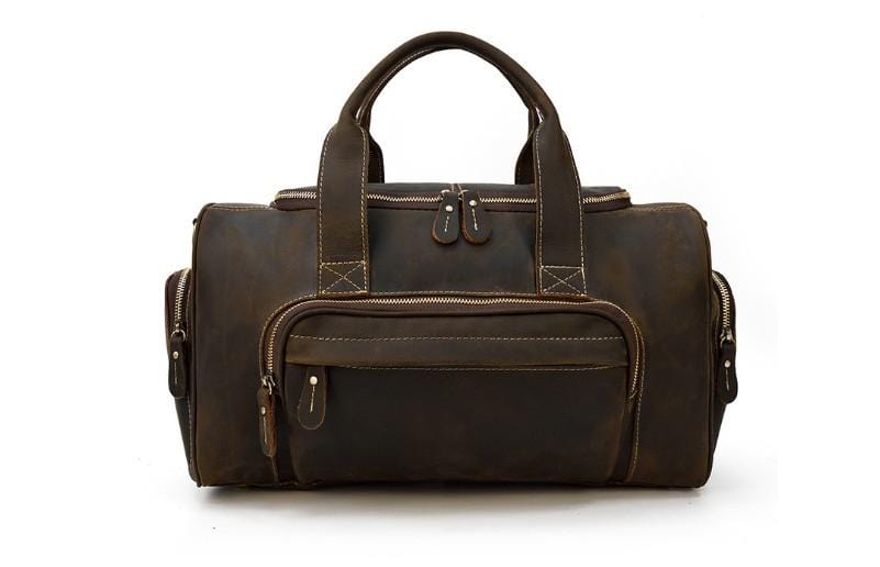 Men's Genuine Leather Travel Duffel Bag - Waterproof Carry-On Luggage for Gym, Business Trips & Outdoor Adventures