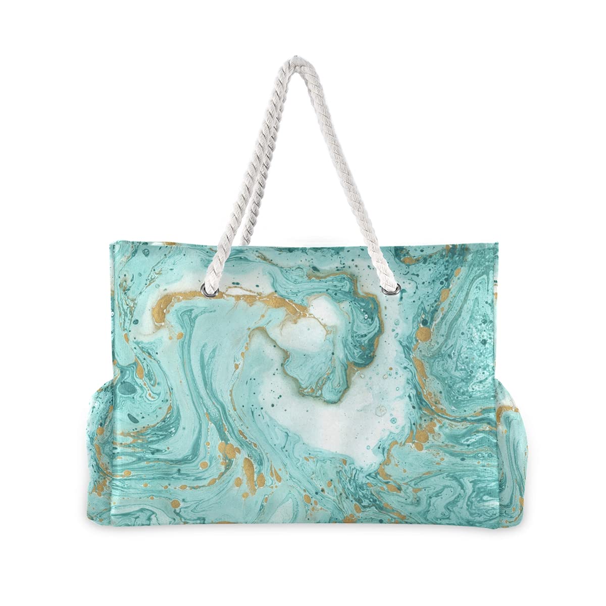 Large Blue Marble Beach Tote Bag - Waterproof Travel & Gym Bag with Pockets | Perfect for Pool, Beach Vacation & Workout Essentials