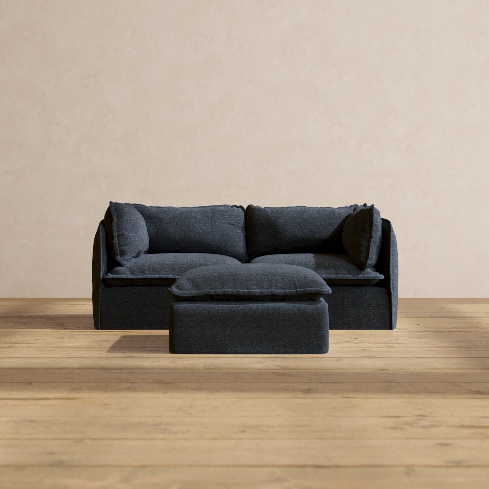 Premium Modular Performance 2-Seater Sofa with Ottoman in Indigo Blue | Modern Comfort Blend for Living Room & Lounge Areas | Perfect for Small Spaces & Contemporary Home Decor