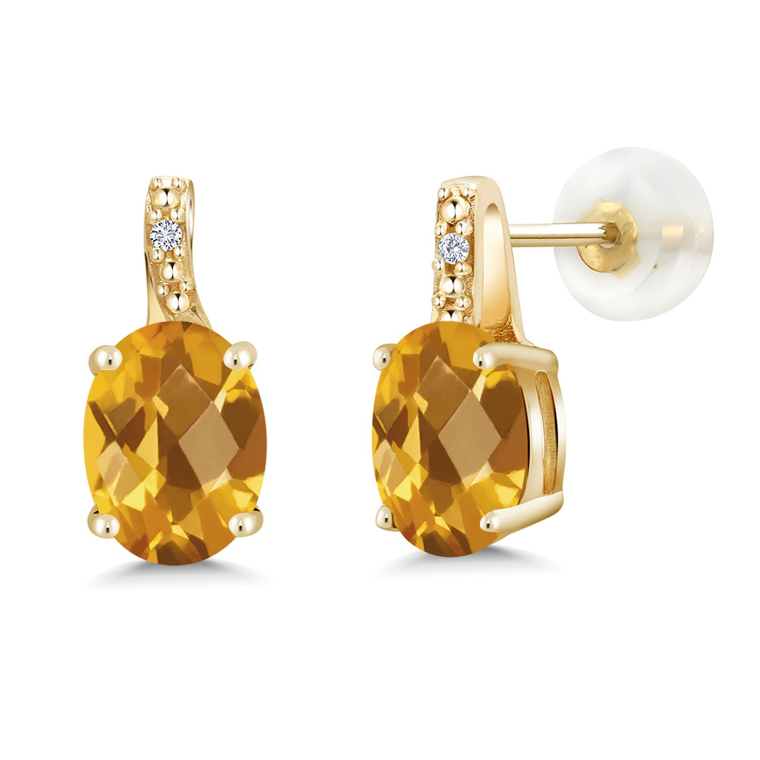 10K Yellow Gold 8X6MM Oval Birthstone & Diamond Earrings for Women | Elegant Gemstone Jewelry for Birthdays, Anniversaries & Special Occasions