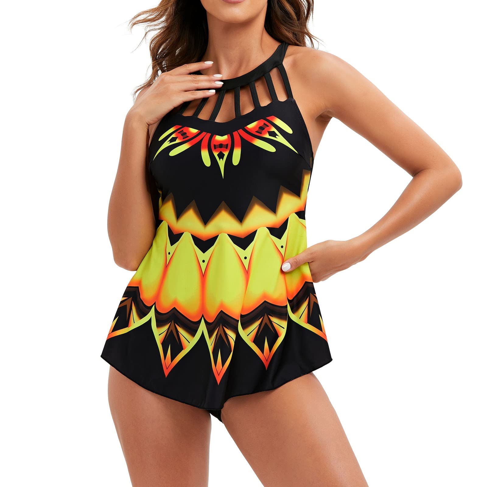 Women's Halter High Neck Tankini Top with Keyhole & Boyshorts - Sexy Swimwear for Beach, Pool & Summer Vacations