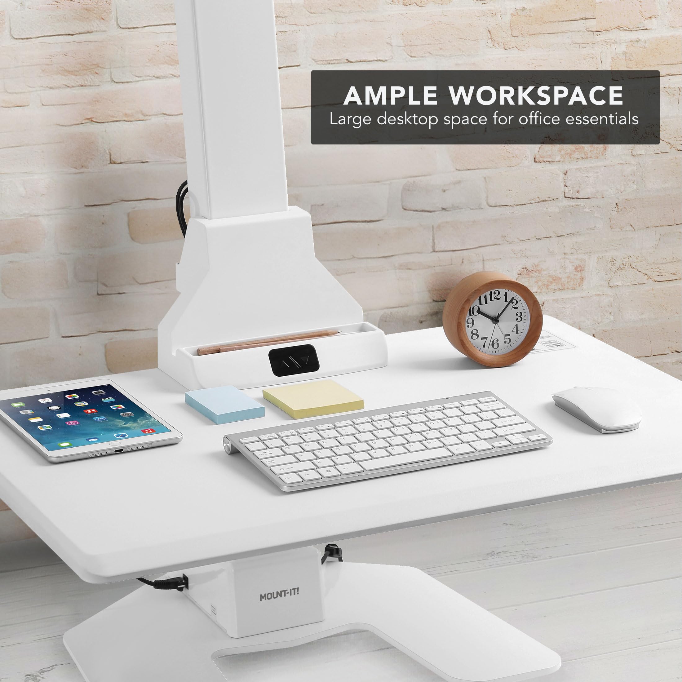 Mount-It! Electric Sit Stand Desk Converter - Motorized Adjustable Height Standing Desk Riser with Dual Monitor Mounts & Tablet Slot - Ergonomic Workstation for Office, Home & Gaming - White