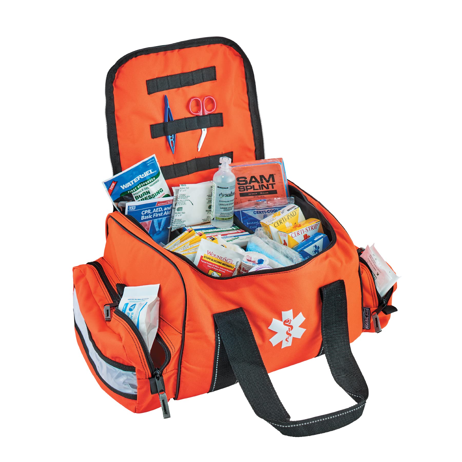 Ergodyne Arsenal 5215 Large Trauma First Aid Kit Bag with Class A+ Medical Supplies - Orange Emergency Medical Bag for First Responders, Workplace Safety & Outdoor Adventures