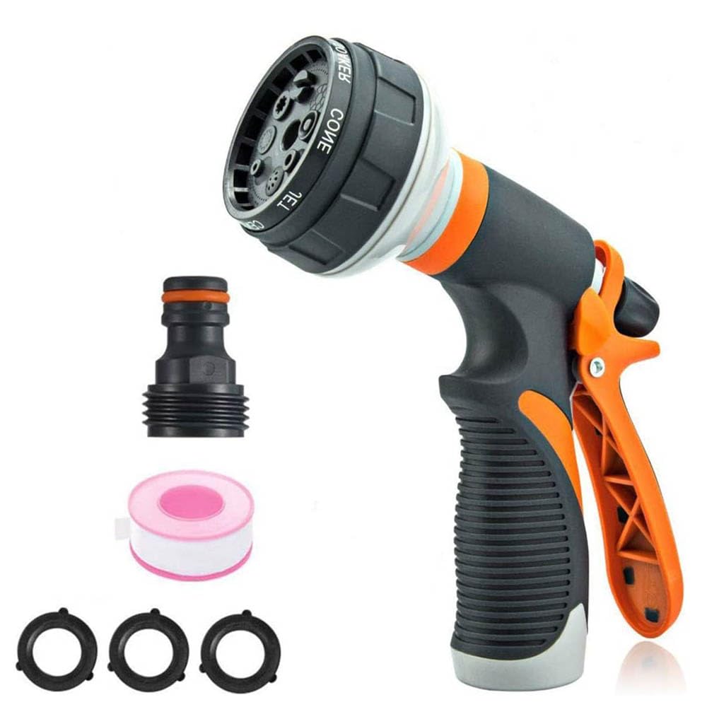 Heavy Duty Garden Hose Nozzle with 8 Adjustable Spray Patterns - High Pressure Water Nozzle for Gardening, Car Washing, Pet Bathing & Outdoor Cleaning | Perfect for Lawn Care, Plant Watering and Household Use