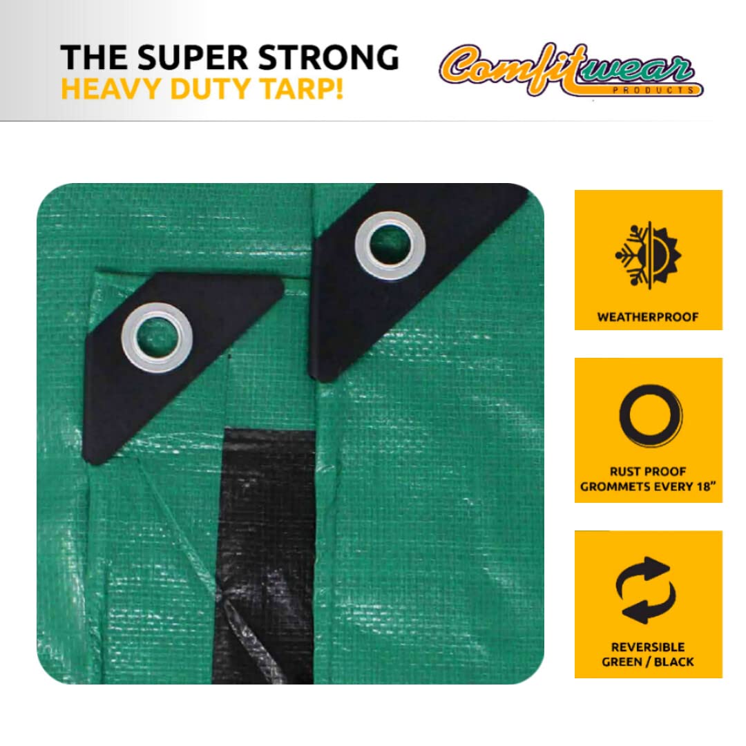Heavy Duty Waterproof Tarp Cover 15' x 20' - UV Resistant, Reinforced Grommets for Pool, Boat, Camping & Outdoor Protection - Multi-Purpose Canopy Tent Cover (Green-Black) - Perfect for Storage, Construction, RV & Emergency Shelter