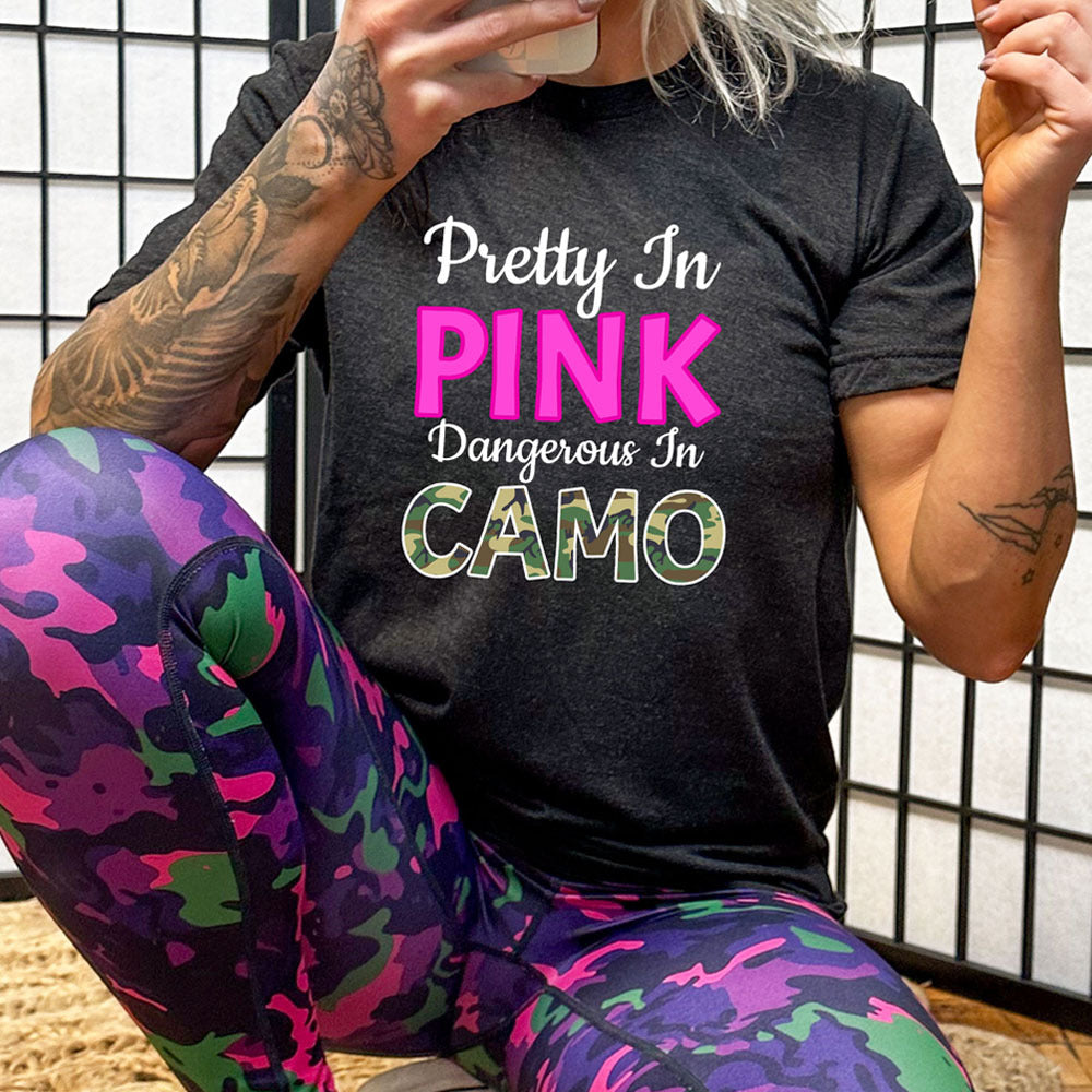 Stylish Unisex Pink & Camo Shirt - Trendy Casual Wear for Outdoor Adventures & Street Fashion