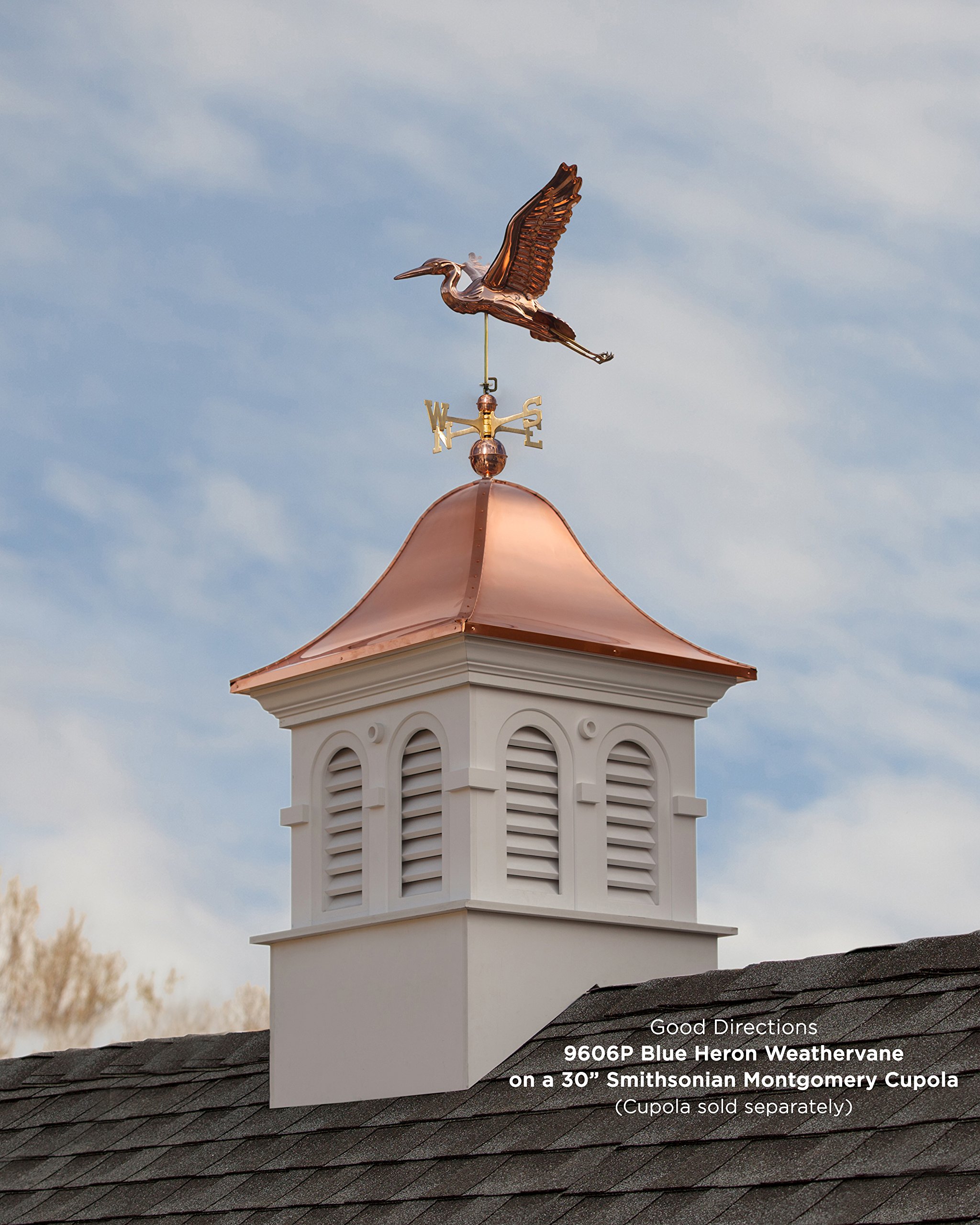 Handcrafted Blue Heron Weathervane in Pure Copper - Elegant Garden & Roof Decor for Outdoor & Farmhouse Style