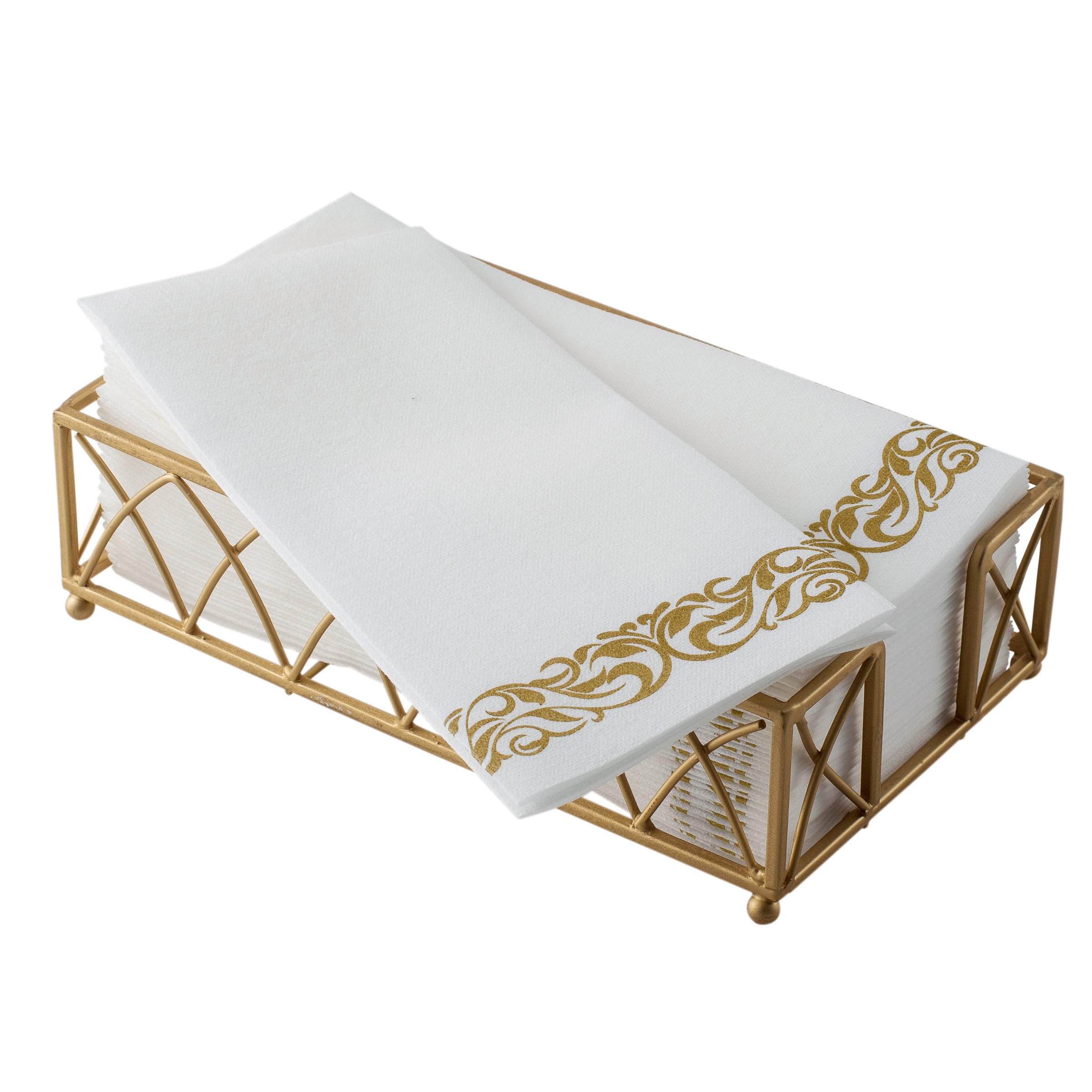 50-Pack Premium Disposable Linen-Feel Guest Towels - Decorative White Bathroom Hand Towels with Gold Floral Pattern | Perfect for Parties, Weddings & Upscale Restrooms