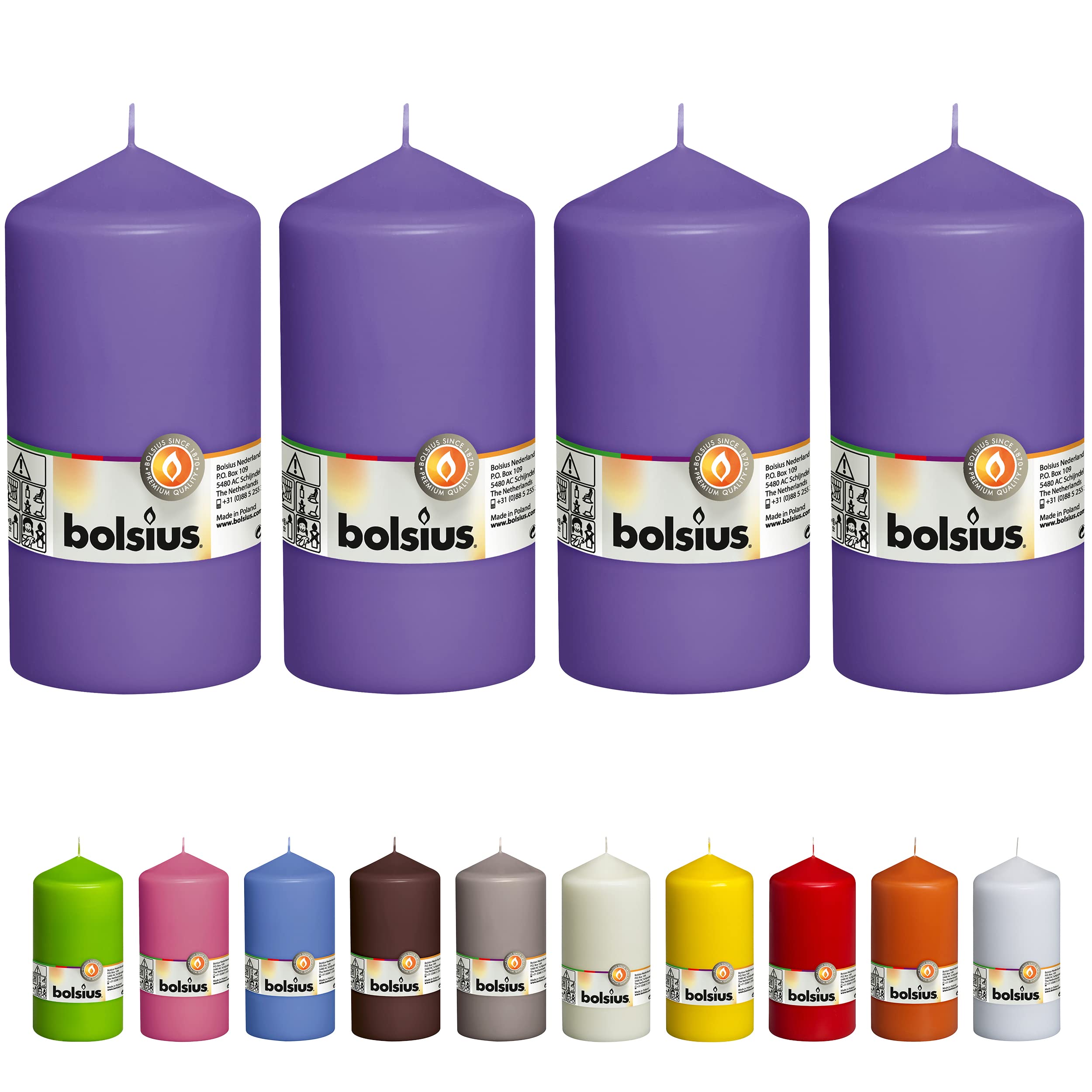 BOLSIUS 4 Purple Pillar Candles 3x6 Inches - Premium European Quality Unscented Candles - 65+ Hours Burn Time, Dripless & Smokeless - Perfect for Wedding Centerpieces, Dinner Parties, Home Decor & Romantic Ambiance