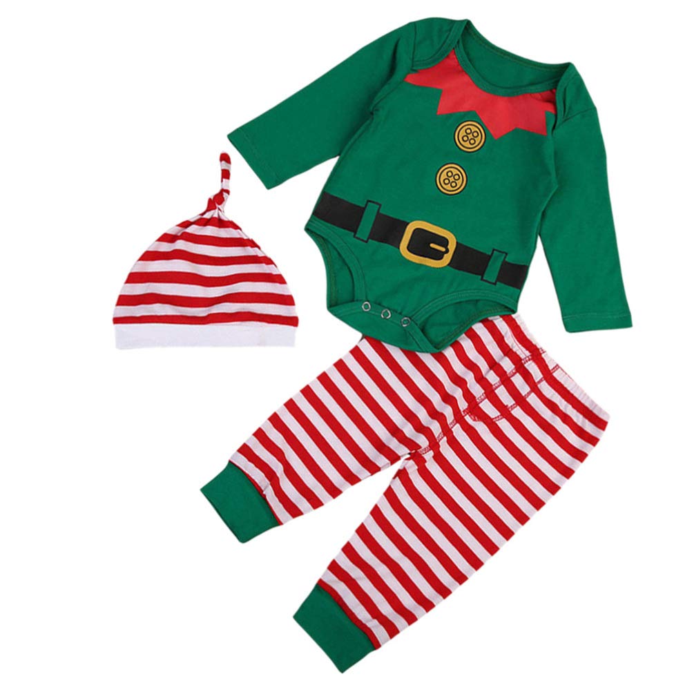 **Amosfun Baby Christmas Outfit Set - 3Pcs Newborn Romper for Boys & Girls 0-3 Months - Long Sleeve Jumpsuit for Holiday Photos, Family Gatherings & Festive Celebrations**