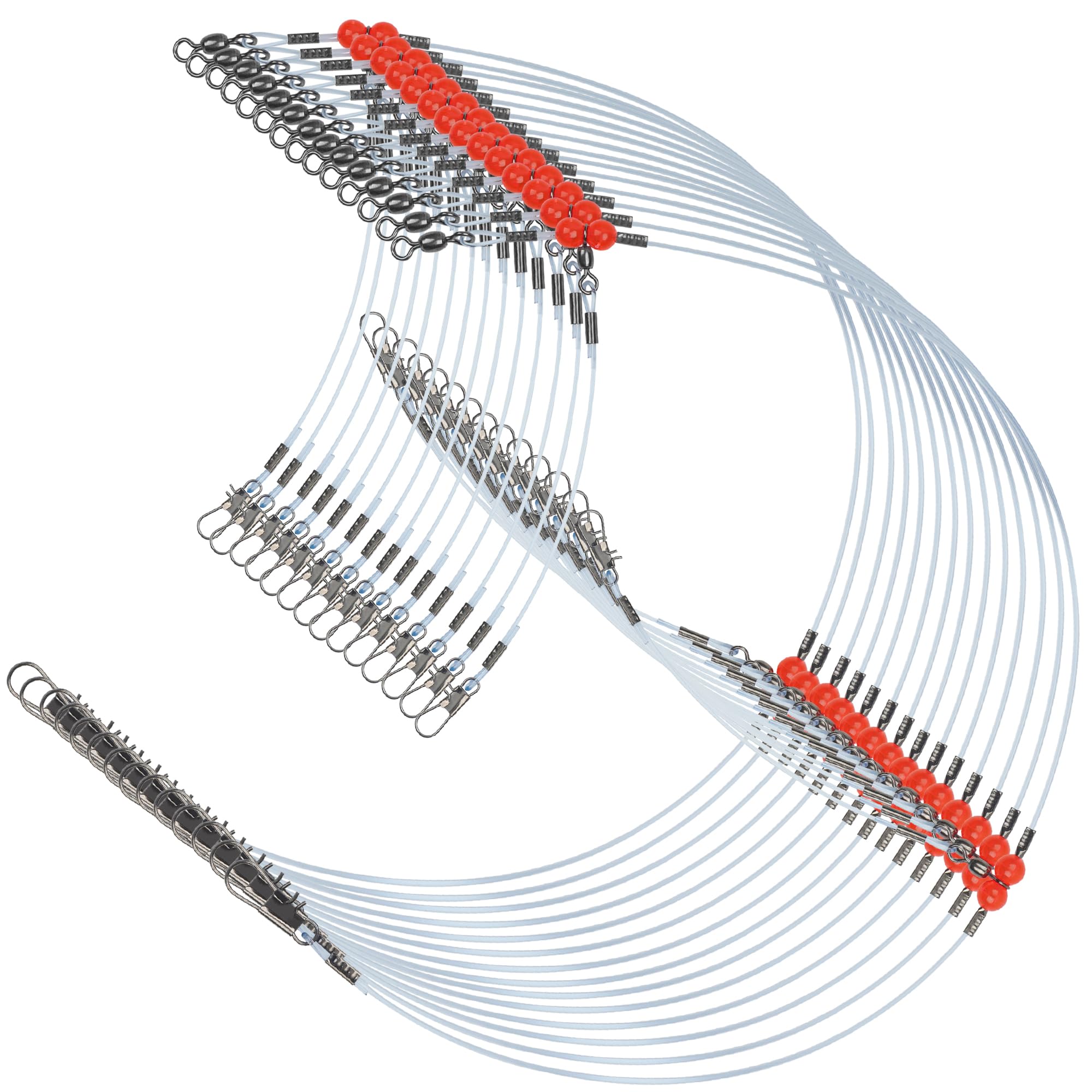 12pcs/24pcs Saltwater Fishing Leader Rigs with Swivel Snaps & Red Beads - Premium Steel Wire Bottom Rigs for Bait Lures & Hooks - Ideal for Ocean, Pier and Deep Sea Fishing Adventures