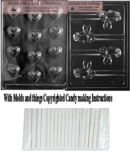 Valentine's Chocolate Candy Mold Set - Bite Size Lips & Rose Pretzel Pop Molds with 25 Sticks & Instructions - Perfect for DIY Chocolate Making, Valentine's Gifts, and Party Treats