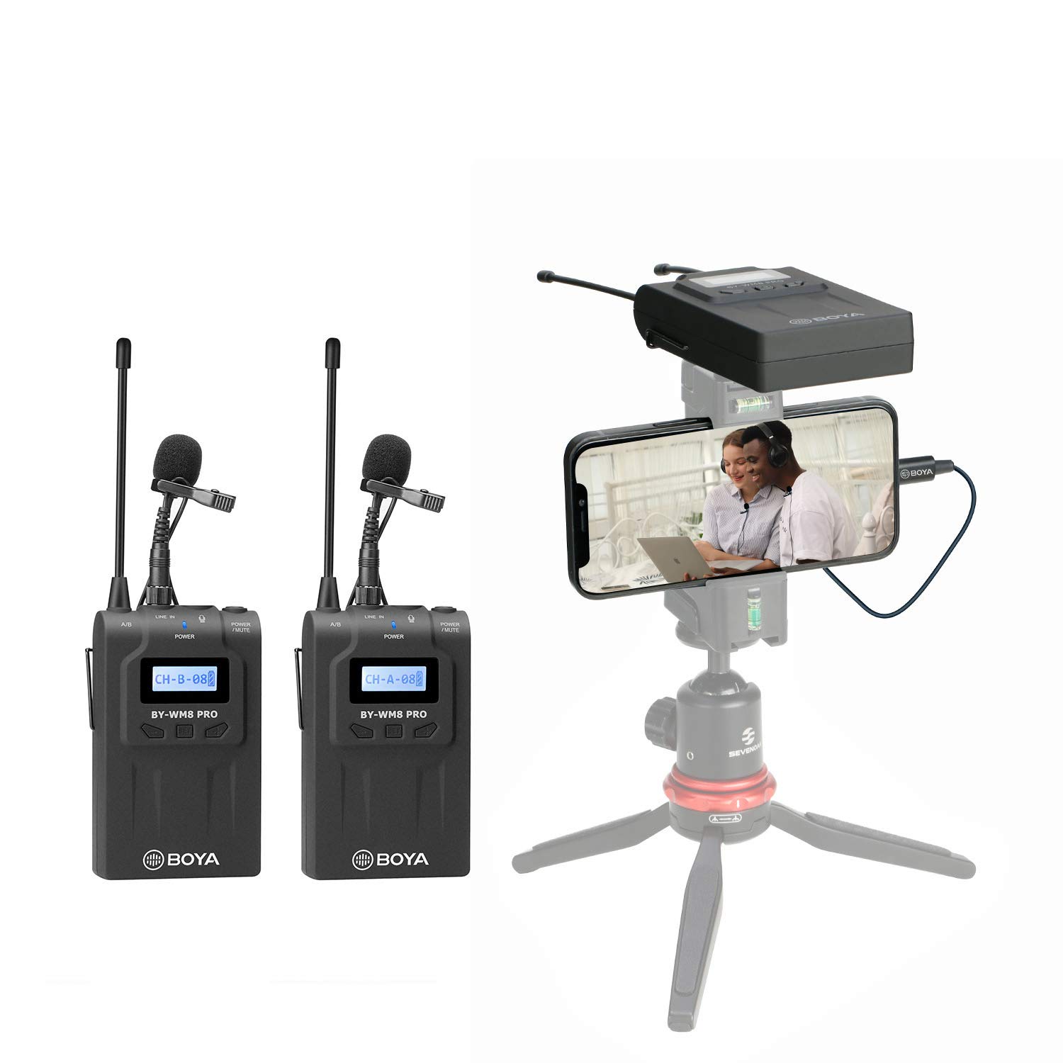 BOYA Dual-Channel Wireless Lavalier Microphone System (2 Transmitters & 1 Receiver) for iPhone 11/8/7/6, DSLR Camera, Samsung Smartphone - Perfect for YouTube Vlogging, Street Interviews, Facebook Live Streaming & Video Recording