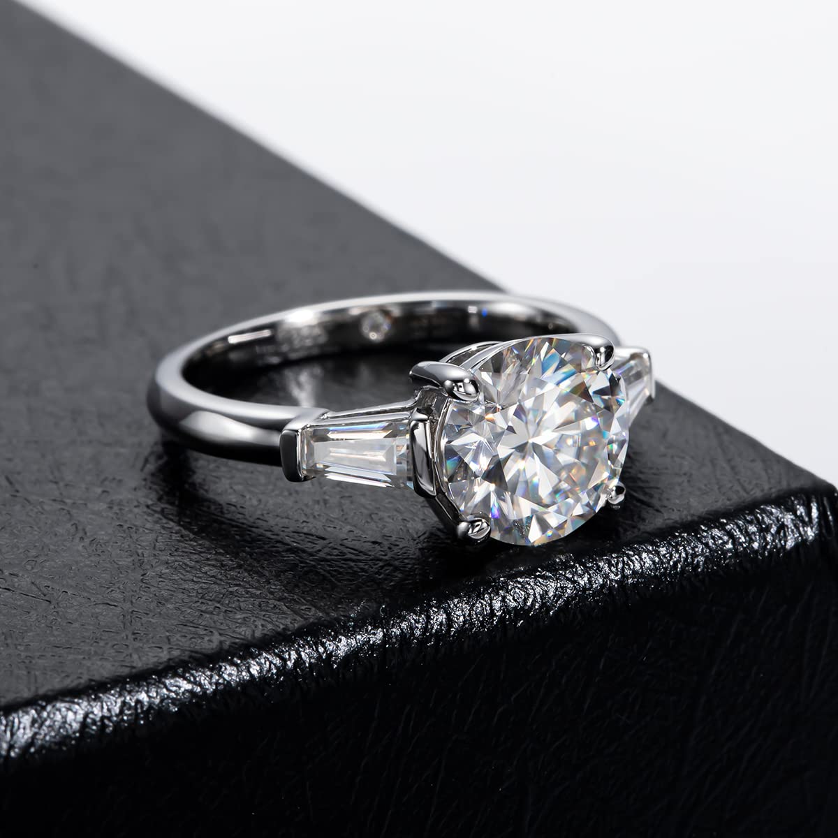 AnuClub 3 Stone Moissanite Engagement Ring - D Color VVS1 Round Cut 925 Sterling Silver Wedding Band for Women | Perfect for Proposals, Anniversaries & Special Occasions