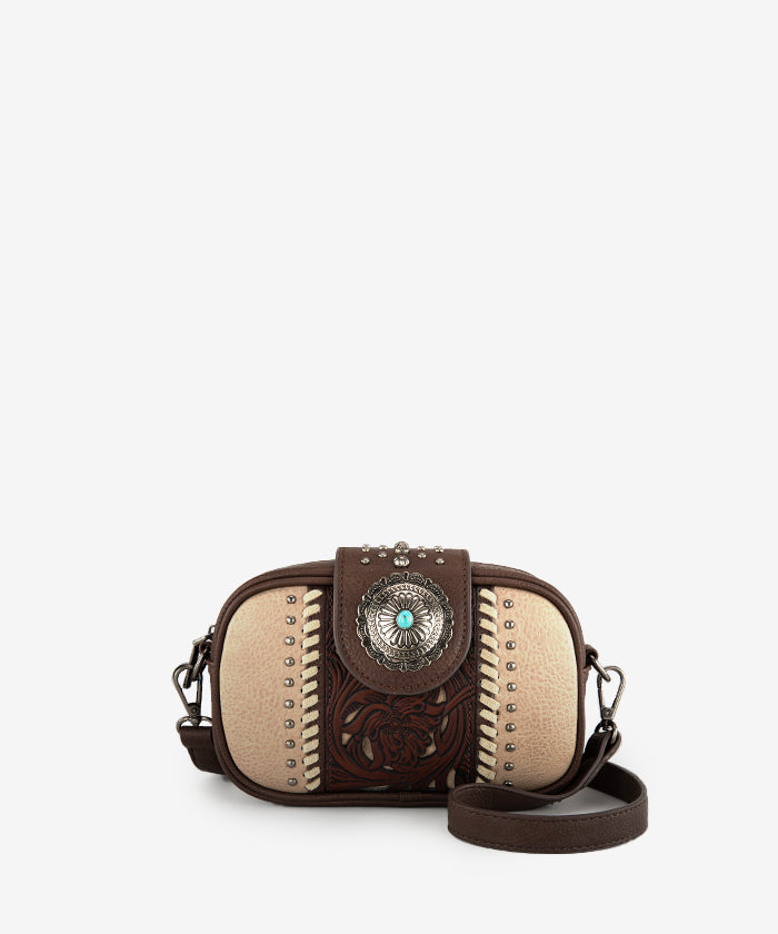 Montana West Genuine Leather Tooled Concho Crossbody Bag for Women - Stylish Western Handbag for Daily Use, Travel & Shopping