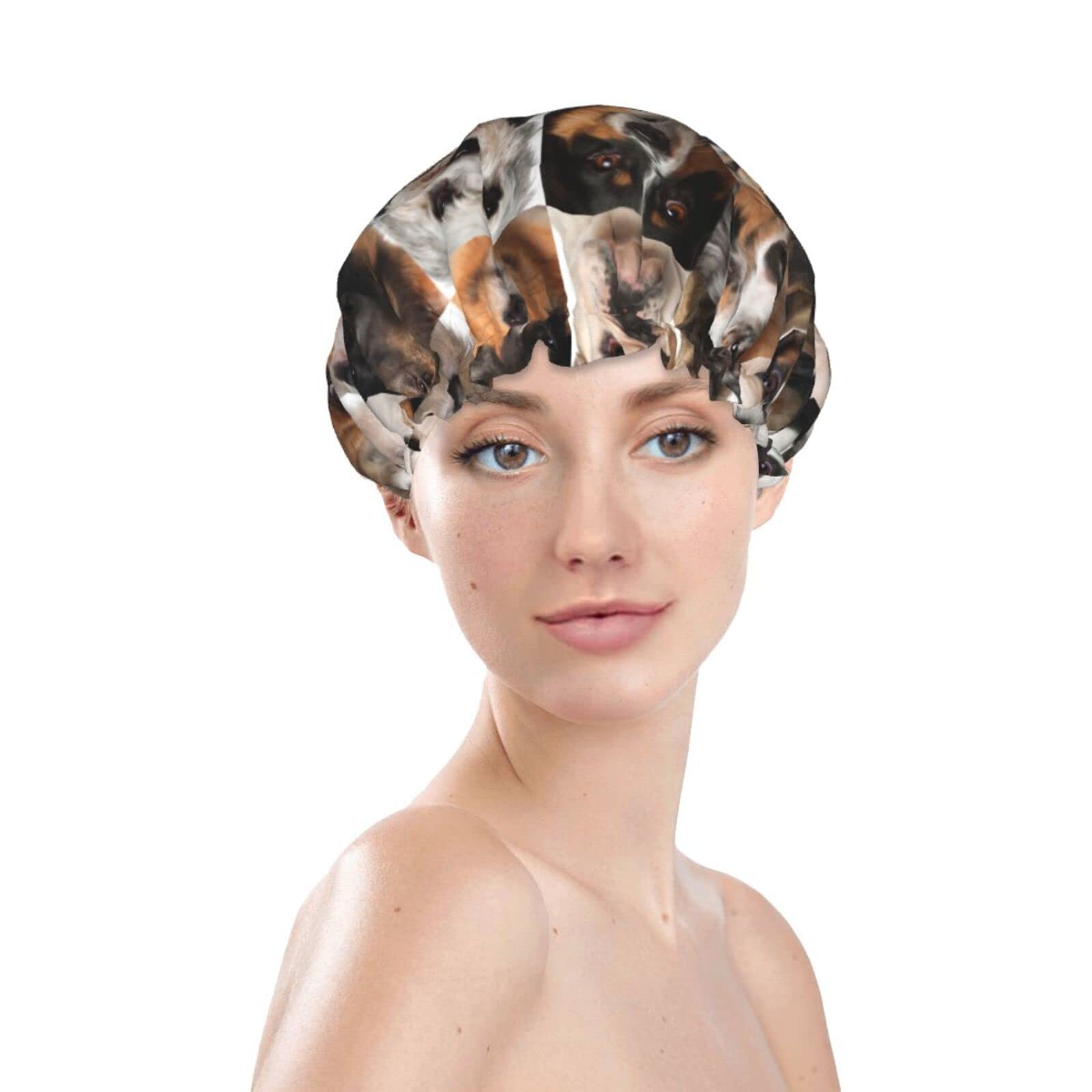 Waterproof Reusable Shower Cap for Women & Dogs - Cute Face Pattern Bath Hair Cover for Shower, Bathing, Spa, and Pet Grooming