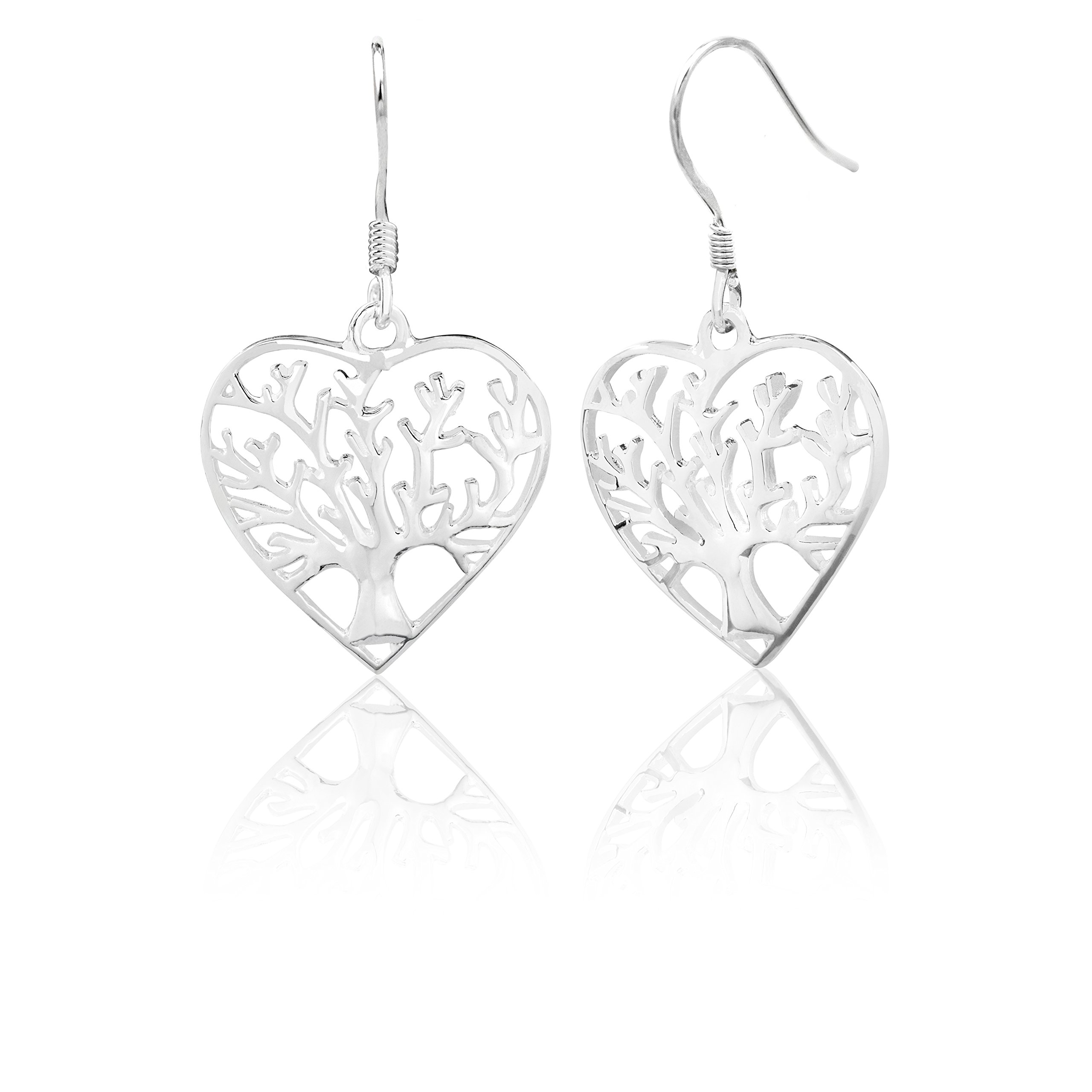 Sterling Silver Tree of Life Heart Dangle Hook Earrings for Women - Boho Chic Jewelry Gift for Her - Perfect for Weddings, Date Nights & Everyday Wear