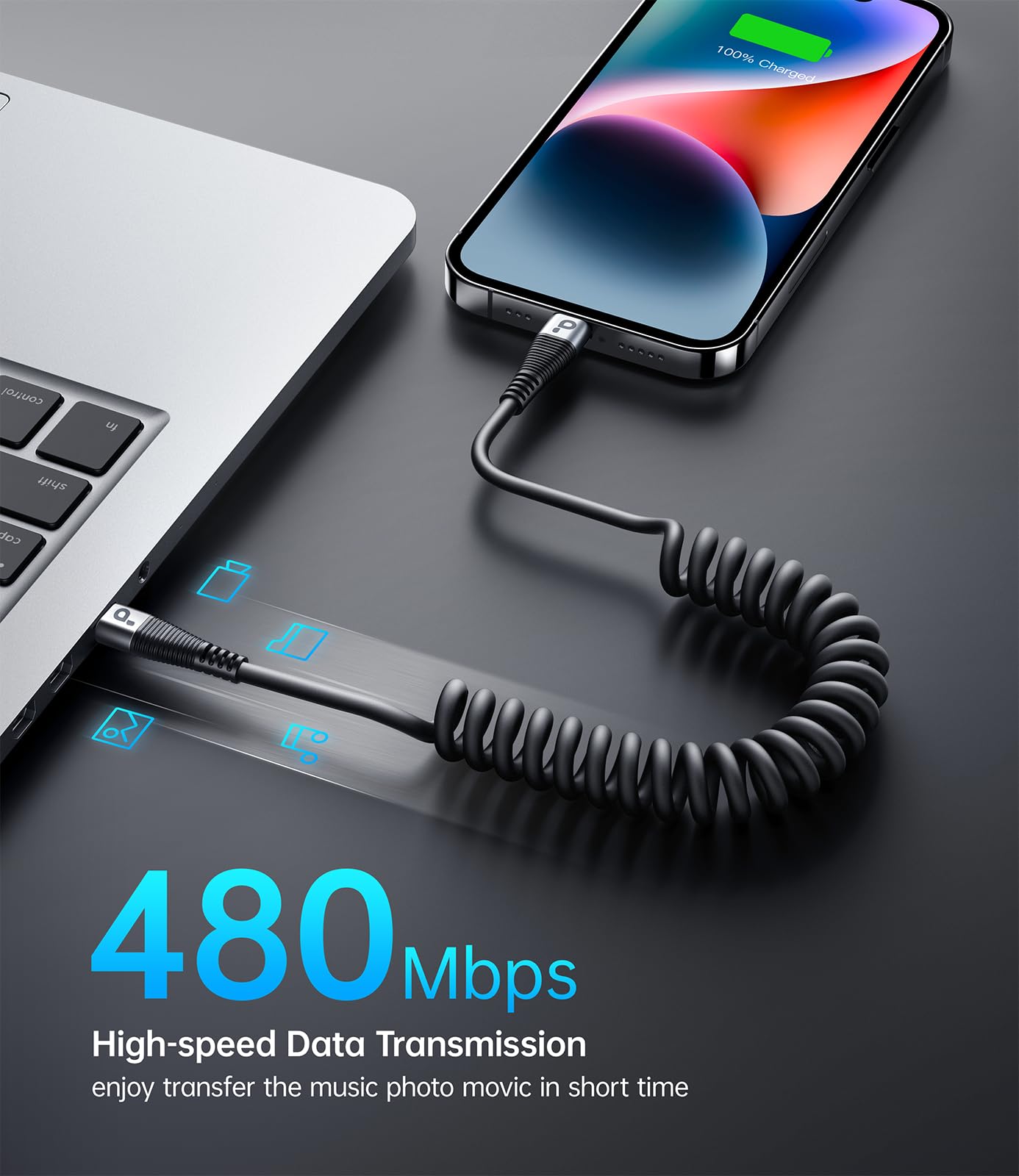 Apple MFi Certified USB Type C to Lightning Cable 3FT 2Pack - Fast Charging Coiled iPhone Charger for Car, Compatible with iPhone 14/13/12/11 Pro Max/XS MAX/8/Plus & iPad - Perfect for CarPlay, Home, Office & Travel Charging