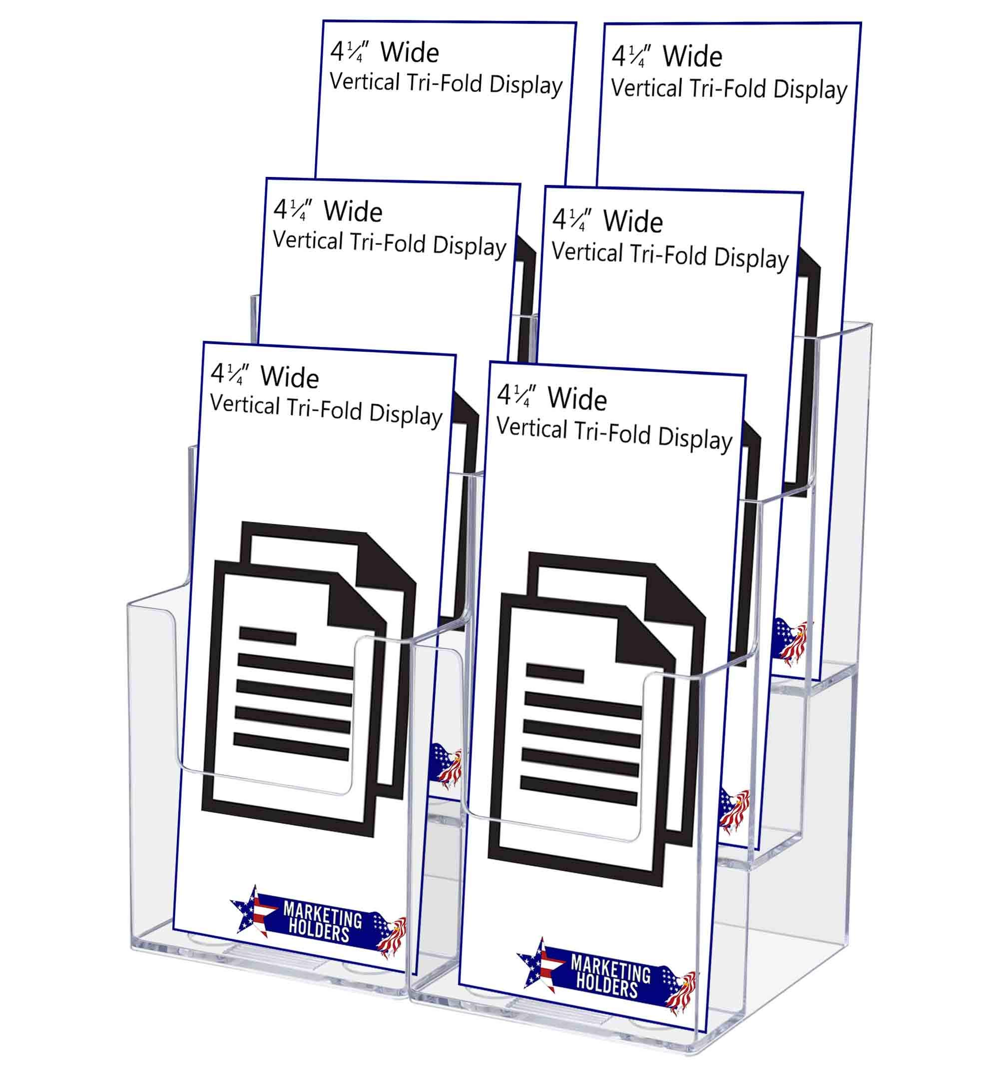 6 Pack Clear Acrylic Brochure Holders - Multi-Pocket Display Stand for 4