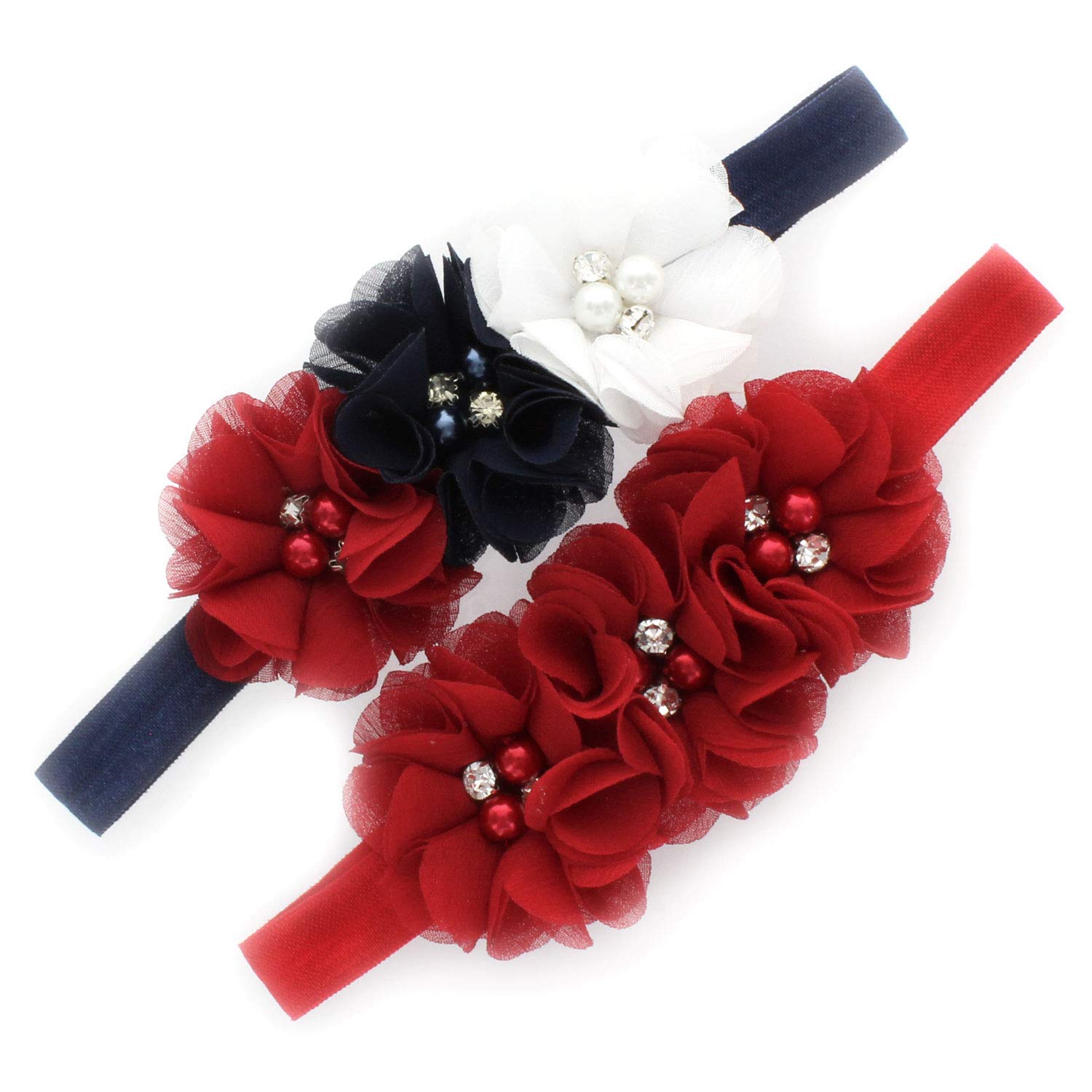 Lello Flower Headbands for Baby Girls & Toddlers - Stretchy Elastic Fabric Hairbands with Beads - Perfect for Parties, Photos & Everyday Wear