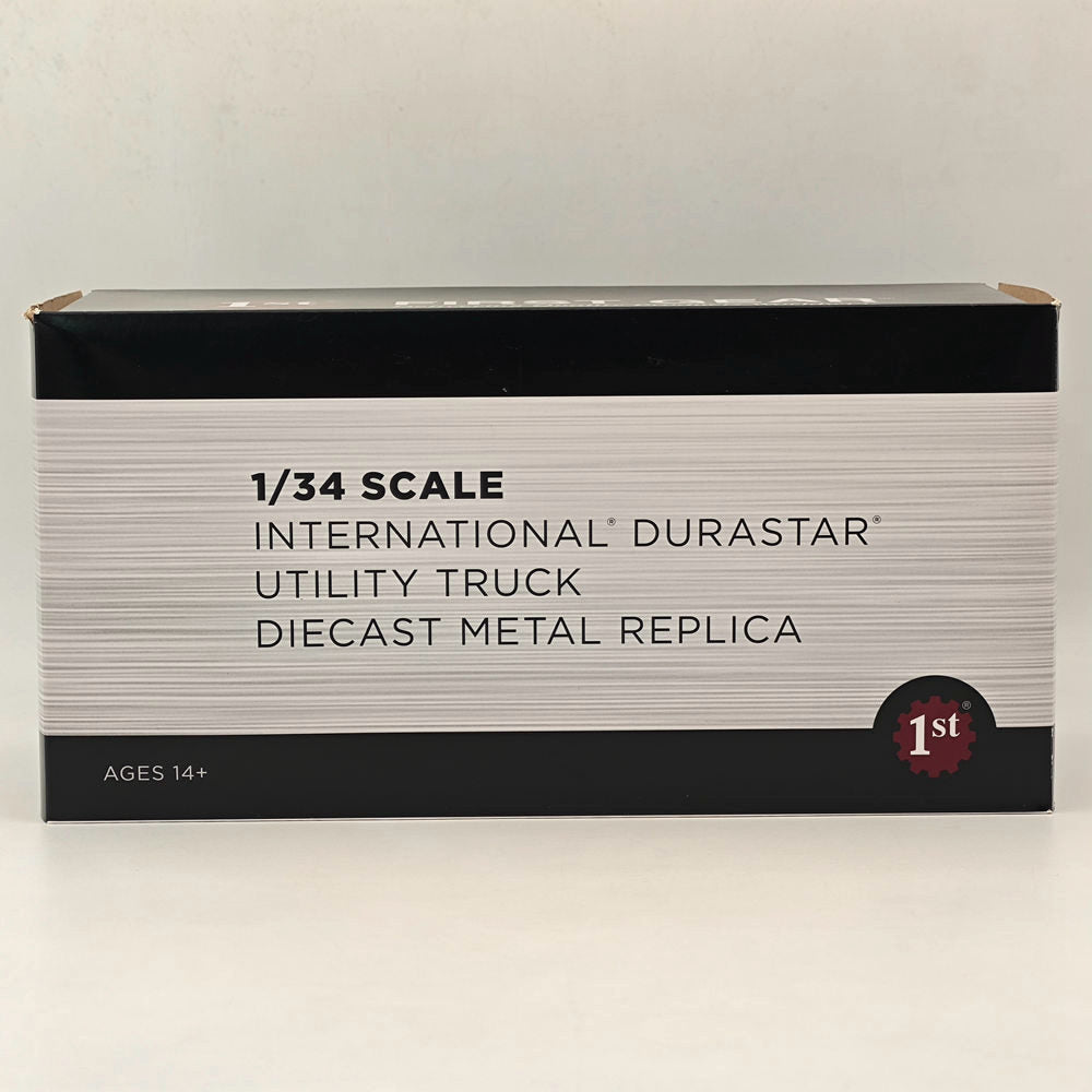FIRST 1/34 Scale International DuraStar with Utility Digger Derrick Body - White Model 10 4053 | Diecast Truck for Collectors, Construction Enthusiasts & Model Displays