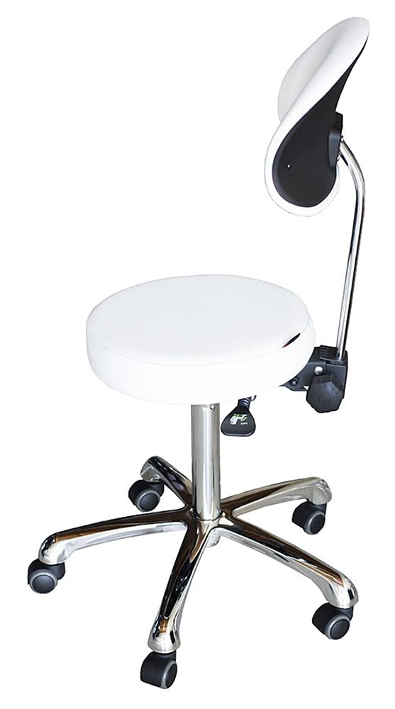 SKINACT Gold Series Adjustable Esthetician Medical Dental Office Stool - Ergonomic Rolling Chair with Back Support for Spa, Clinic & Salon (White) | Perfect for Facial Treatments, Massage Therapy & Patient Consultations