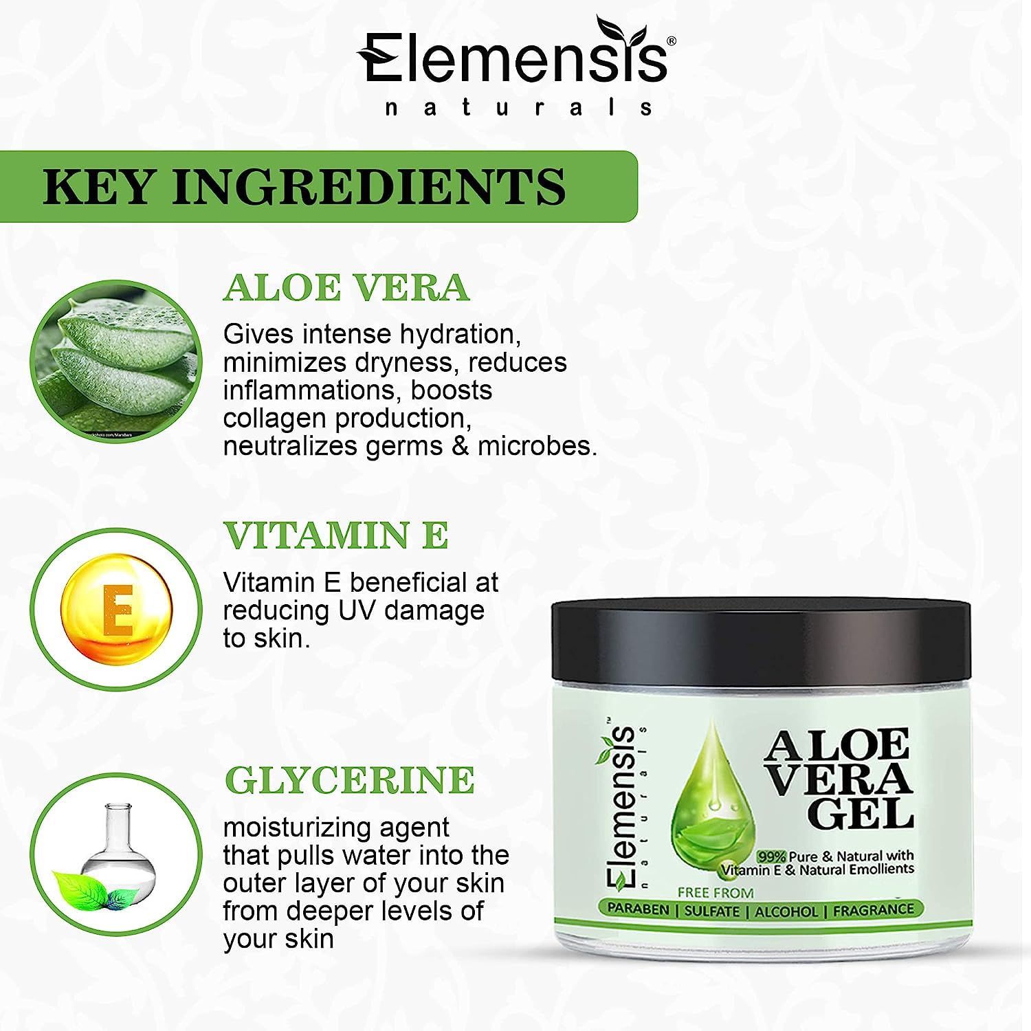 Elemensis Naturals 100% Pure Aloe Vera Gel for Face, Hair & Skin - 200GM | Fast Absorbing, Natural Moisturizer | Made with Freshly Harvested Aloe Vera | Perfect for Sunburn Relief, Daily Hydration & Hair Care