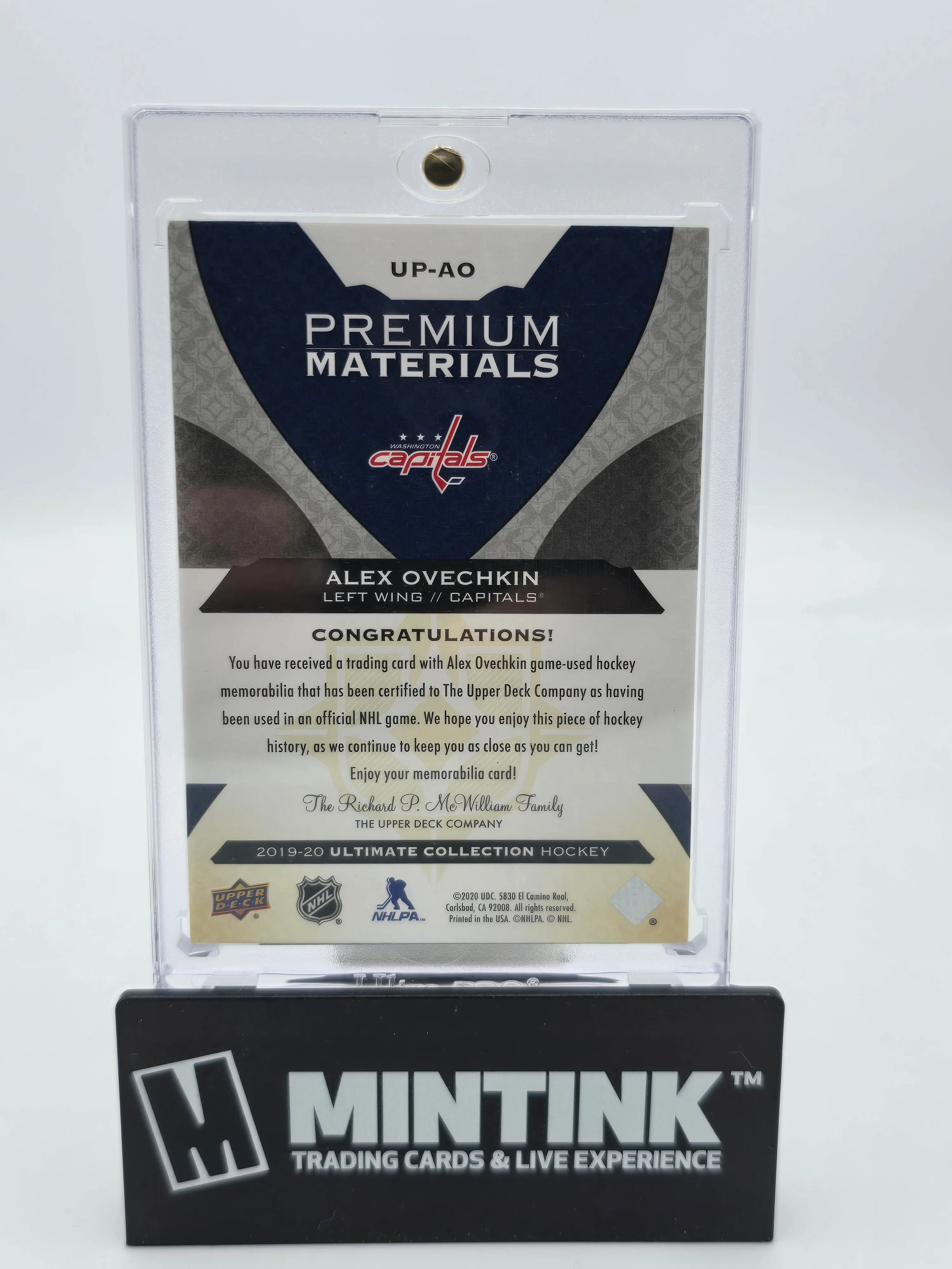 2019-20 Upper Deck Ultimate Collection Alex Ovechkin Premium Materials Gold Foil Hockey Card - Rare Collectible for NHL Fans & Sports Memorabilia Enthusiasts - Perfect for Display, Trading, and Investment