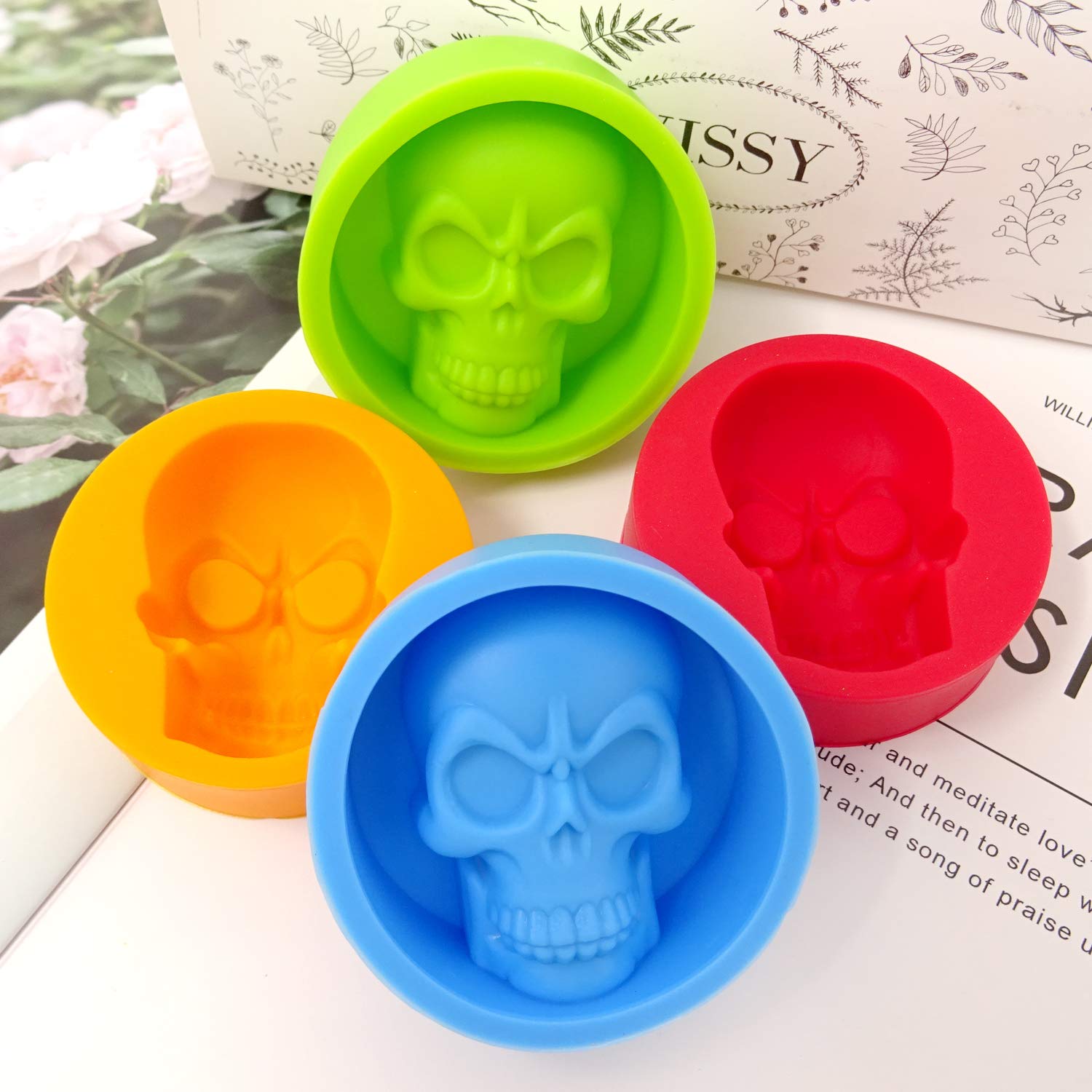 Honbay 4PCS Halloween Skull Head Silicone Molds Set - Chocolate Candy, Fondant, Baking, Ice Cube & Clay Molds for Cake Decorating, Handmade Soap, Pudding & Jelly - Perfect for DIY Crafts & Holiday Baking