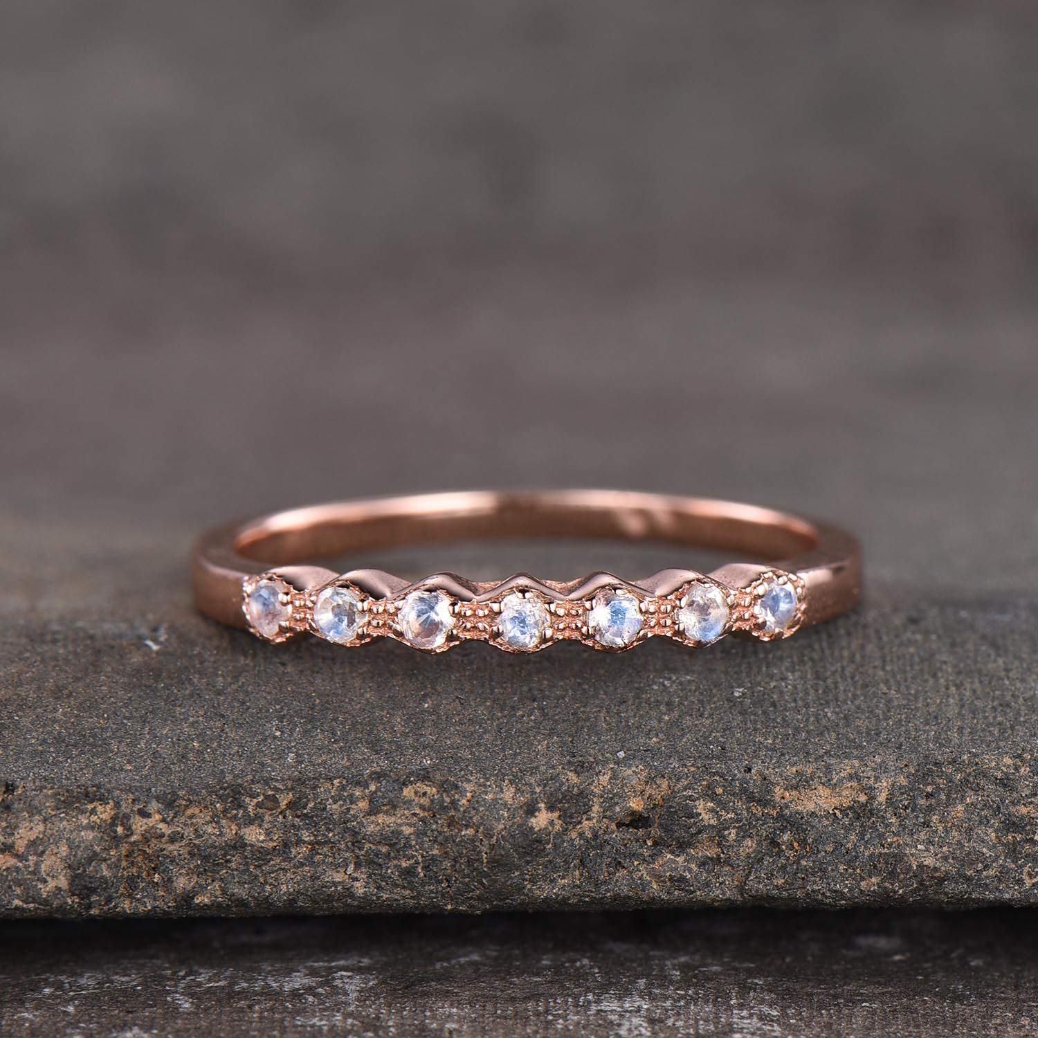 Moonstone Ring for Women - 925 Sterling Silver & Rose Gold Wedding Band, Handmade Art Deco Stacking Ring - Perfect Anniversary Gift for Her, Elegant Jewelry for Everyday Wear & Special Occasions