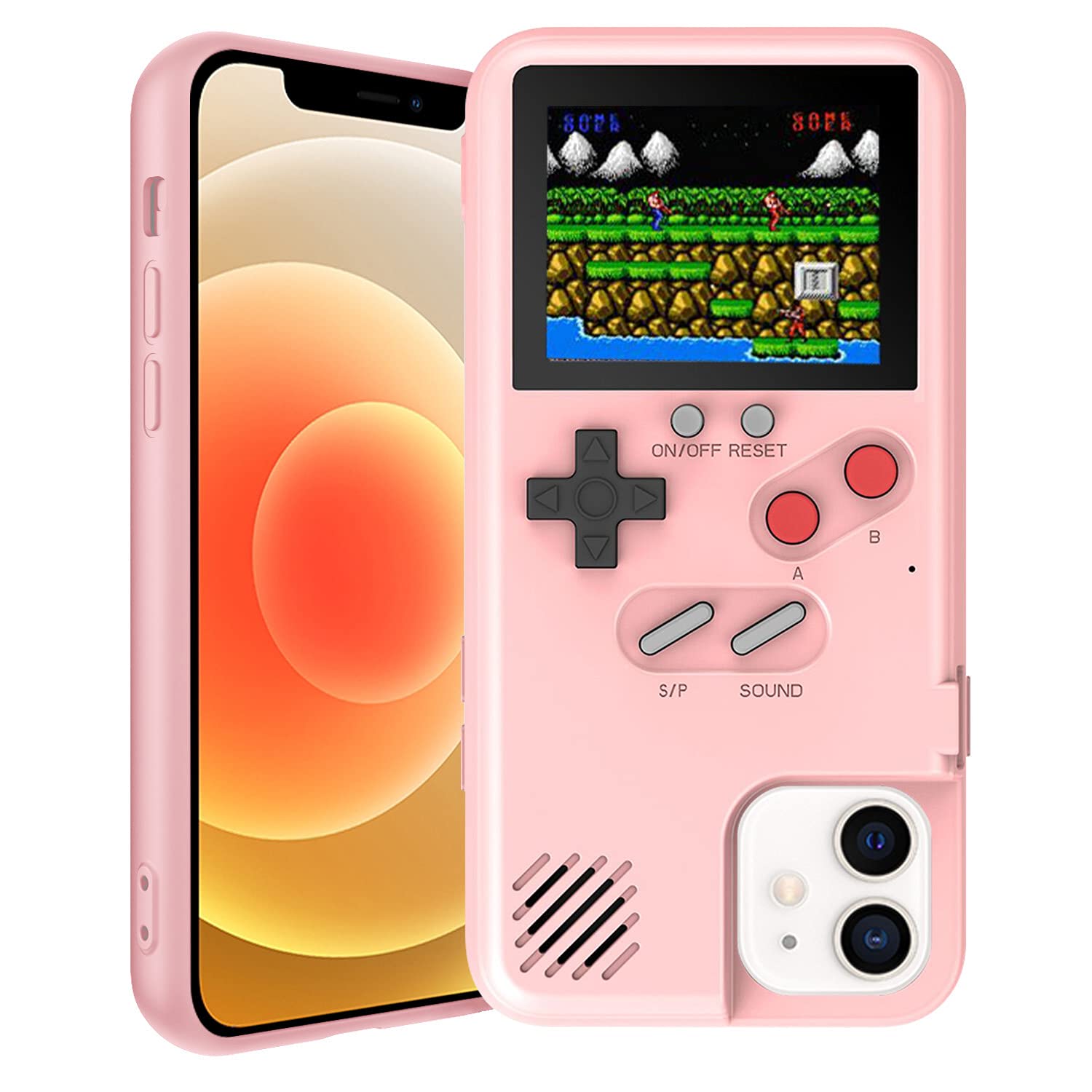 Retro 3D Gameboy Phone Case for iPhone - Shockproof Video Game Console Case with 36 Classic Games & Color Display (Pink) - Perfect for Gaming Enthusiasts & Nostalgic Gift Giving