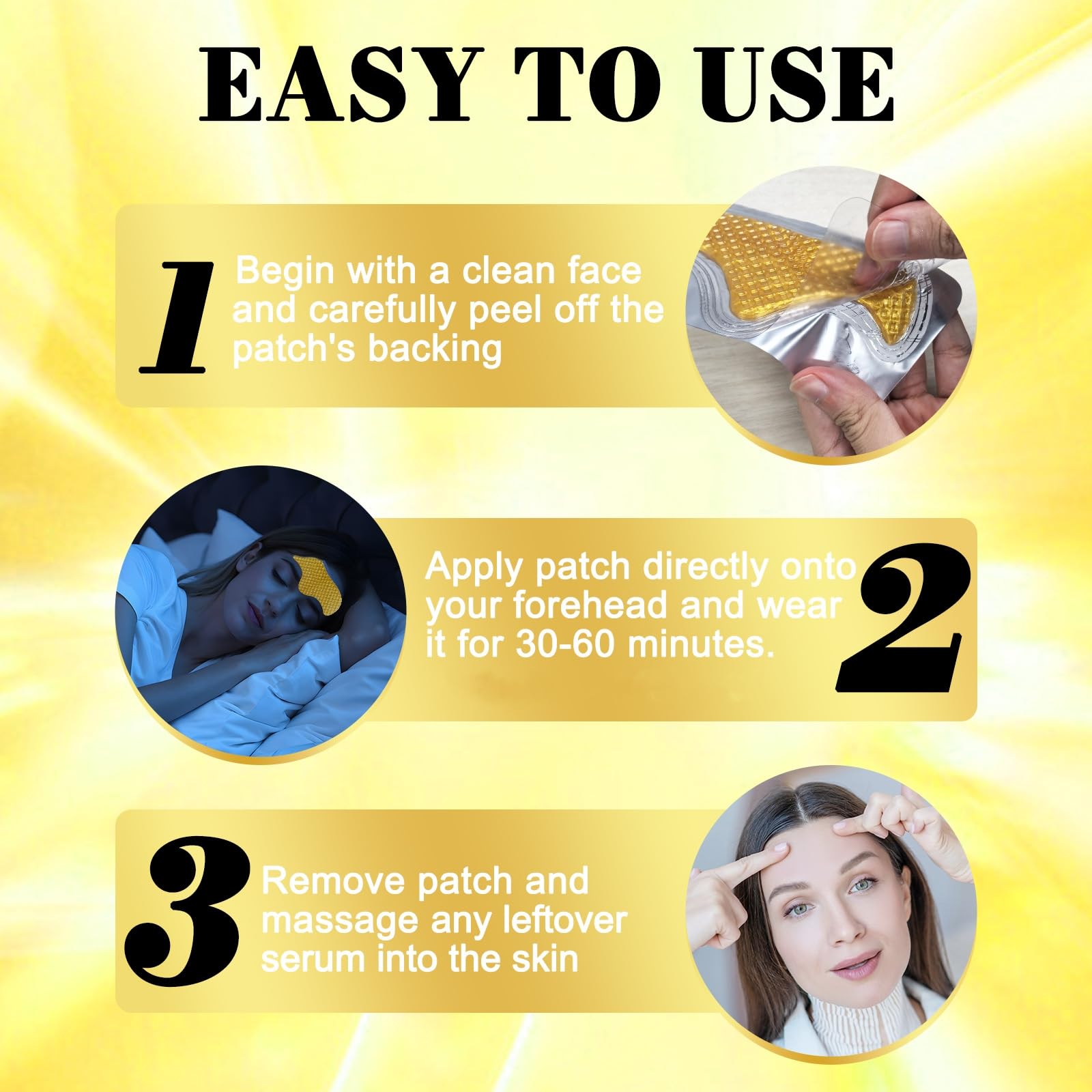 24K Gold Forehead Wrinkle Patches - Anti-Aging Collagen Boosting Elasticity Pads for Women & Men (16pcs) - Reduce Frown Lines & Forehead Wrinkles for Smooth Skin | Perfect for Nighttime Skincare Routine & Daily Use