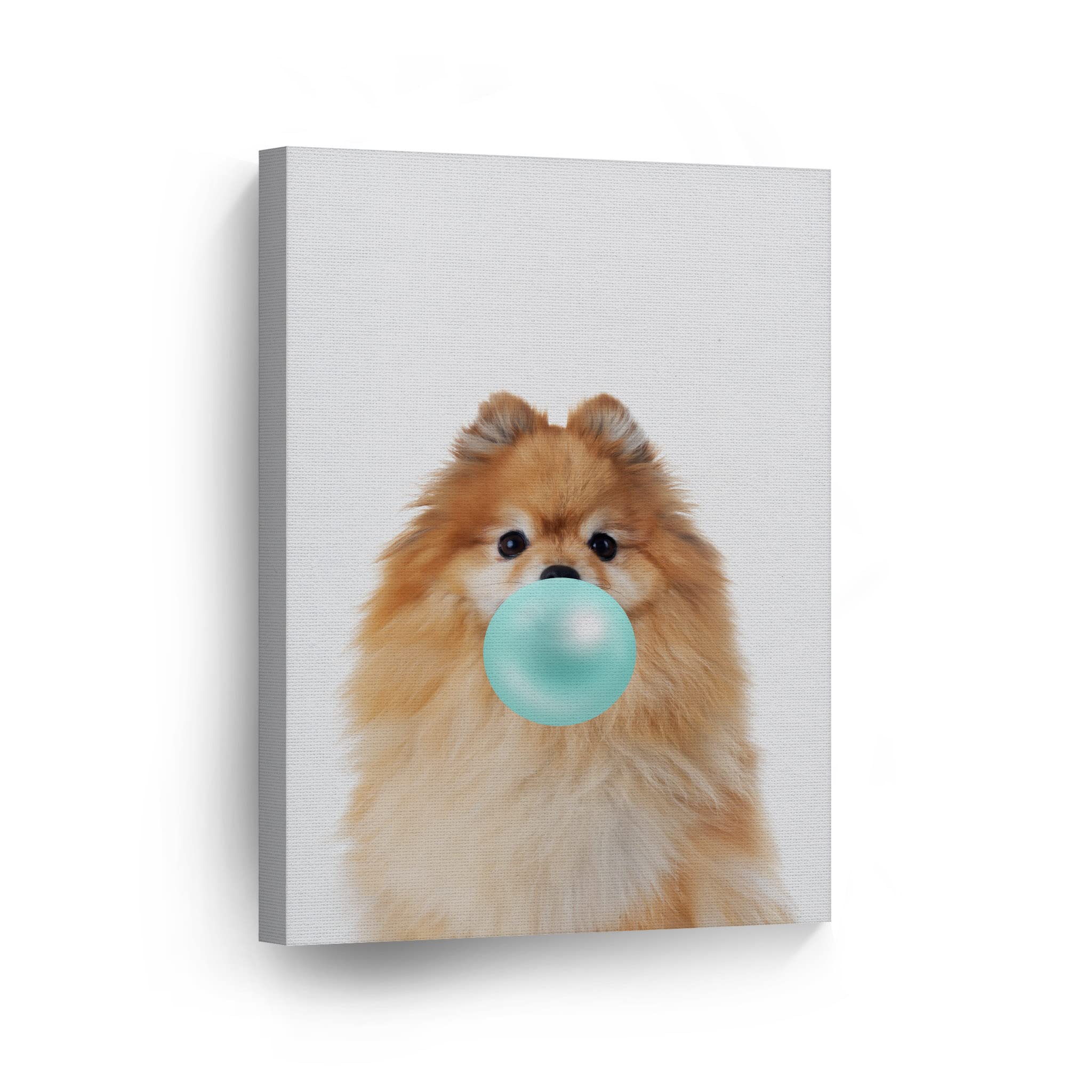 Pomeranian Dog Chewing Bubble Gum Canvas Wall Art Print - 36x24 Inch Pet Lover Gift, Pop Animal Art for Office, Living Room, Bedroom & Nursery Decor | Funny Dog Portrait Home Decoration
