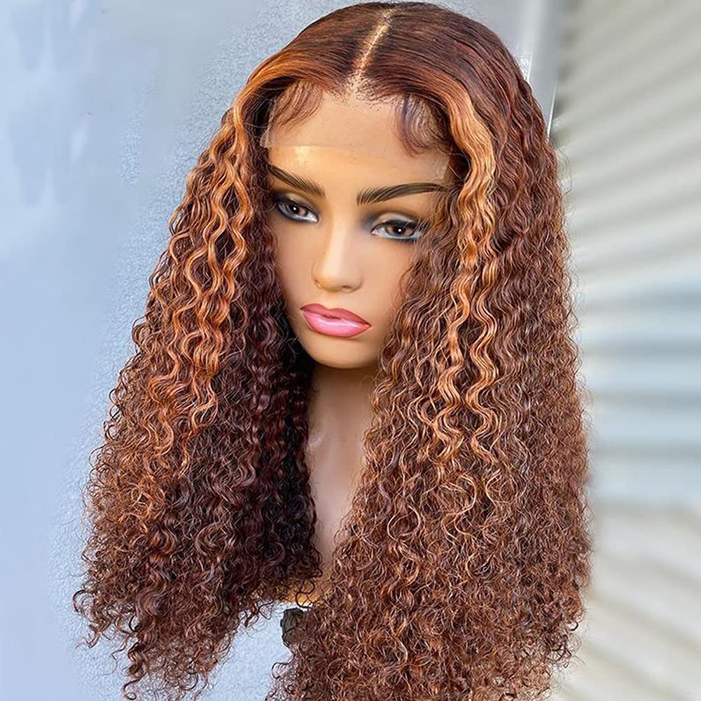 T Part Lace Front Wig Human Hair - Deep Curly Brazilian Virgin Hair Ombre Wig with HD Transparent Lace, Pre-Plucked Hairline, 130% Density, 10 Inch Length | Perfect for Daily Wear, Cosplay, and Special Occasions