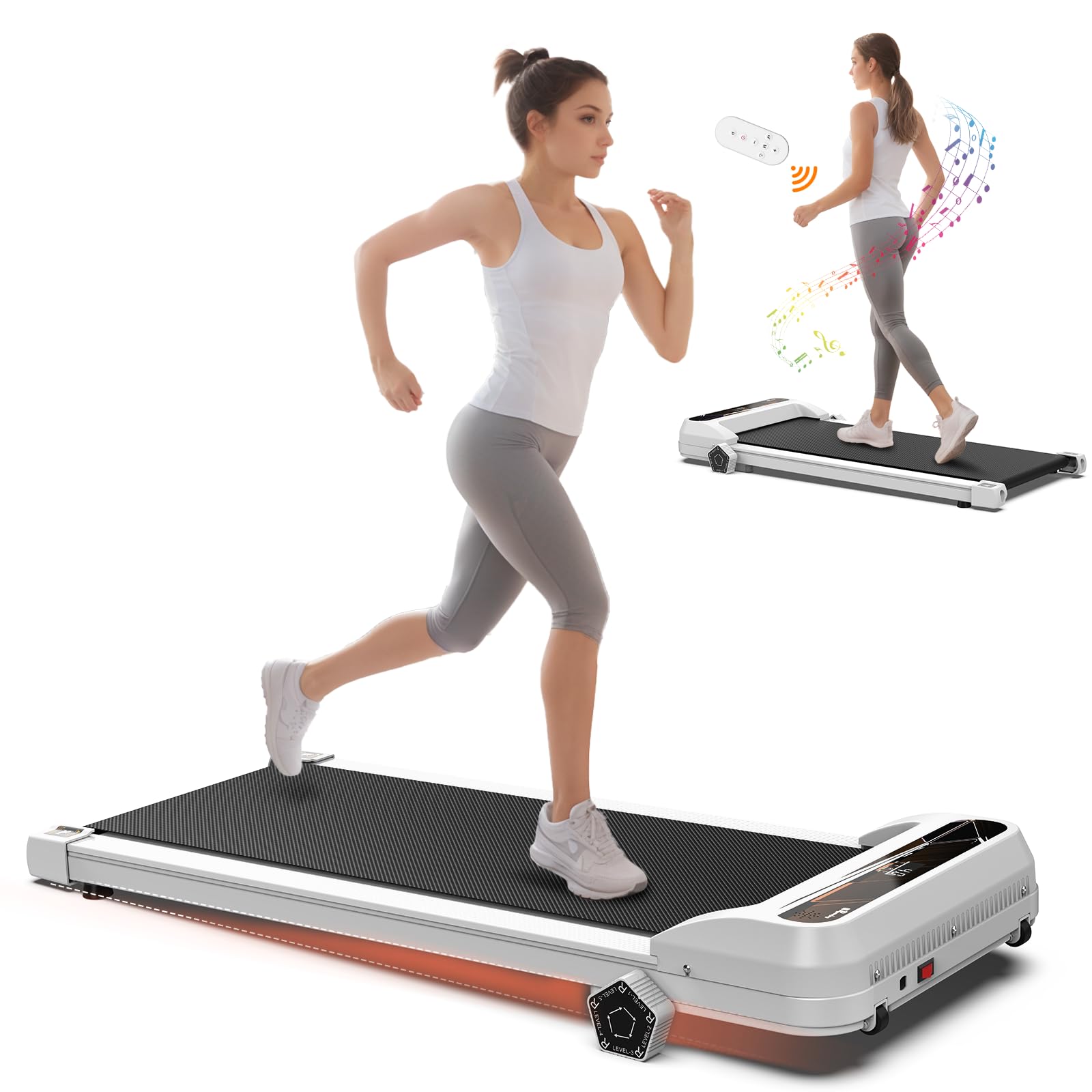 Under Desk Treadmill with Incline - 2.5HP Quiet Walking Pad Machine with Shock Absorption, LED Display & Remote Control - Portable Treadmill for Home Office Workouts, Walking While Working or Watching TV