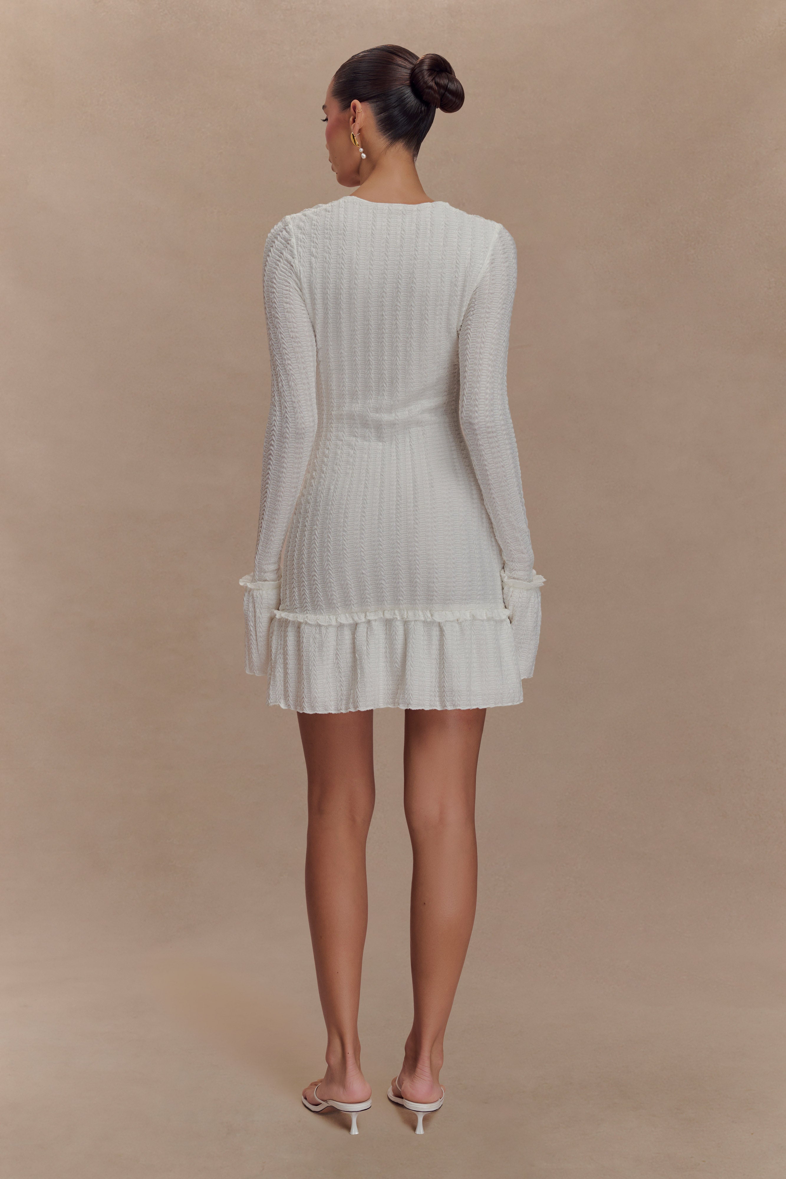 Daphne Pointelle Long Sleeve Mini Dress - Ivory Lace Knit Bodycon Dress for Women | Perfect for Date Night, Cocktail Party & Spring Outfits
